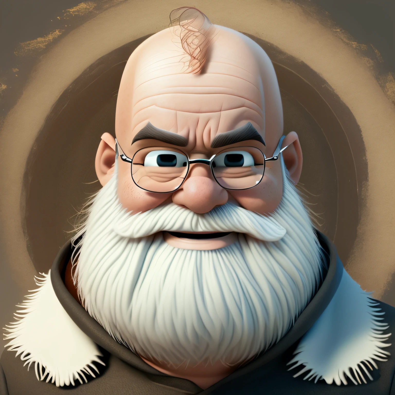 (a happy bald grandpa :1.2), no hair, no background, cartoons, (bulging eyes:1.1) with white beard, looking at the camera, close-up, cartoons, detailed face, asymmetrical