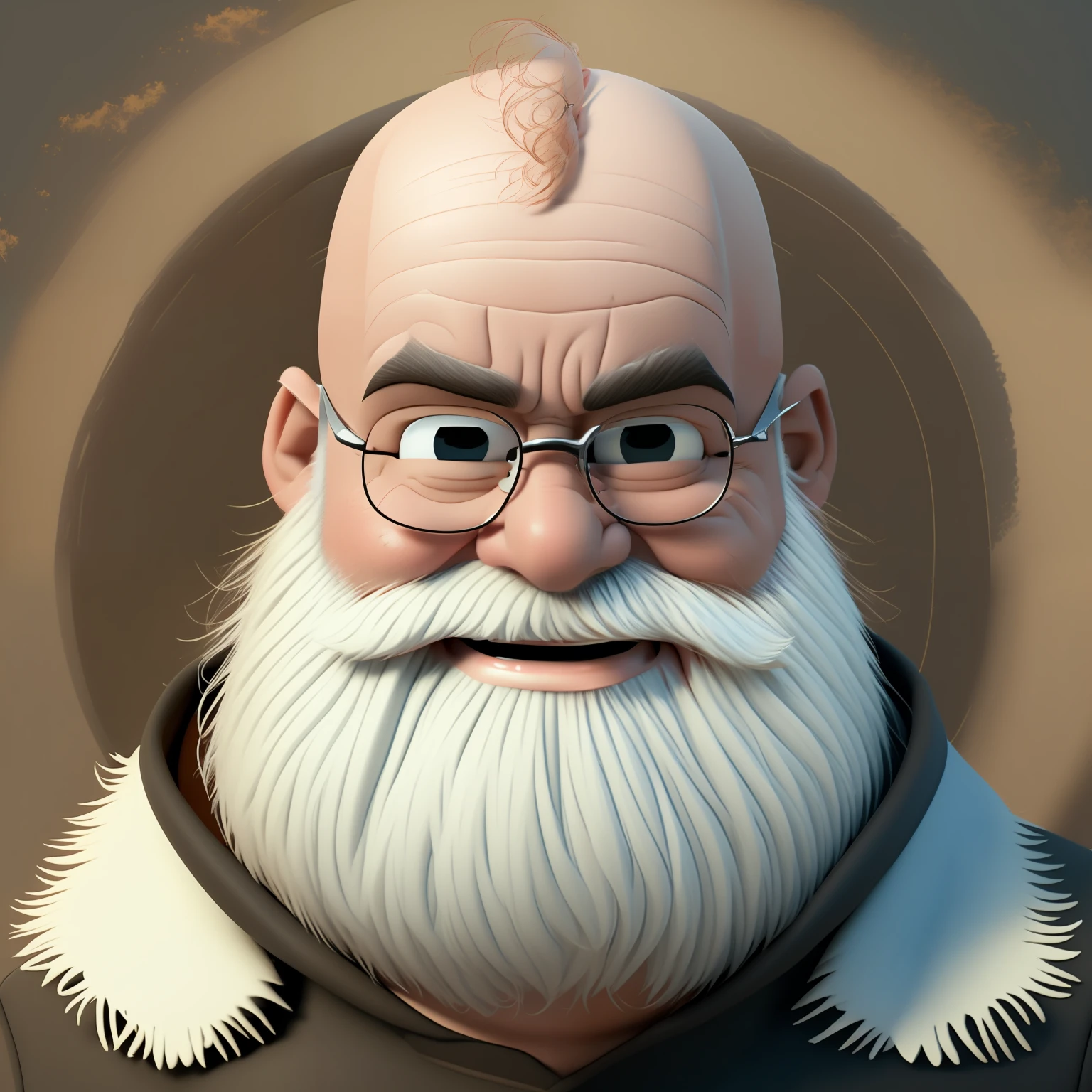 (a happy bald grandpa :1.2), no hair, no background, cartoons, (bulging eyes:1.1) with white beard, looking at the camera, close-up, cartoons, detailed face, asymmetrical