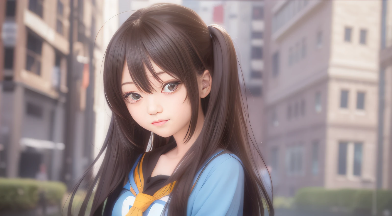 anime girl with long hair and a blue shirt posing for a picture, realistic anime 3 d style, 3 d anime realistic, photorealistic anime, photorealistic anime girl render, smooth anime cg art, anime styled 3d, realistic anime artstyle, anime realism style, anime style. 8k, realistic young anime girl, render of a cute 3d anime girl