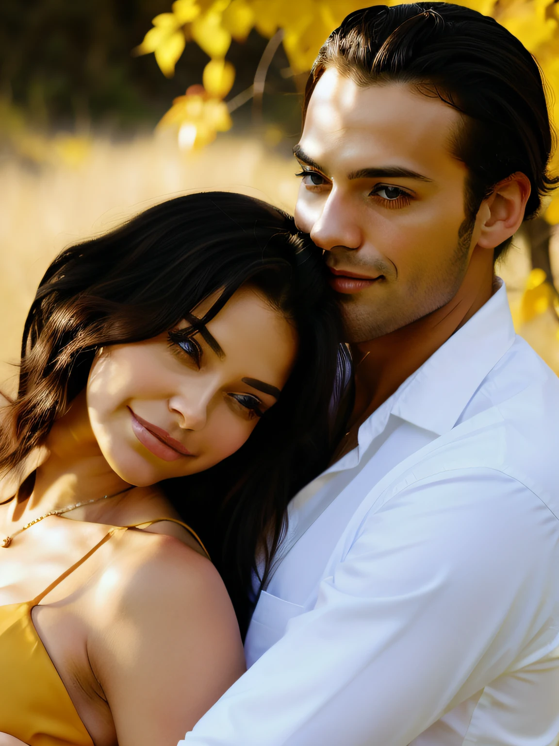 Woman and man embracing