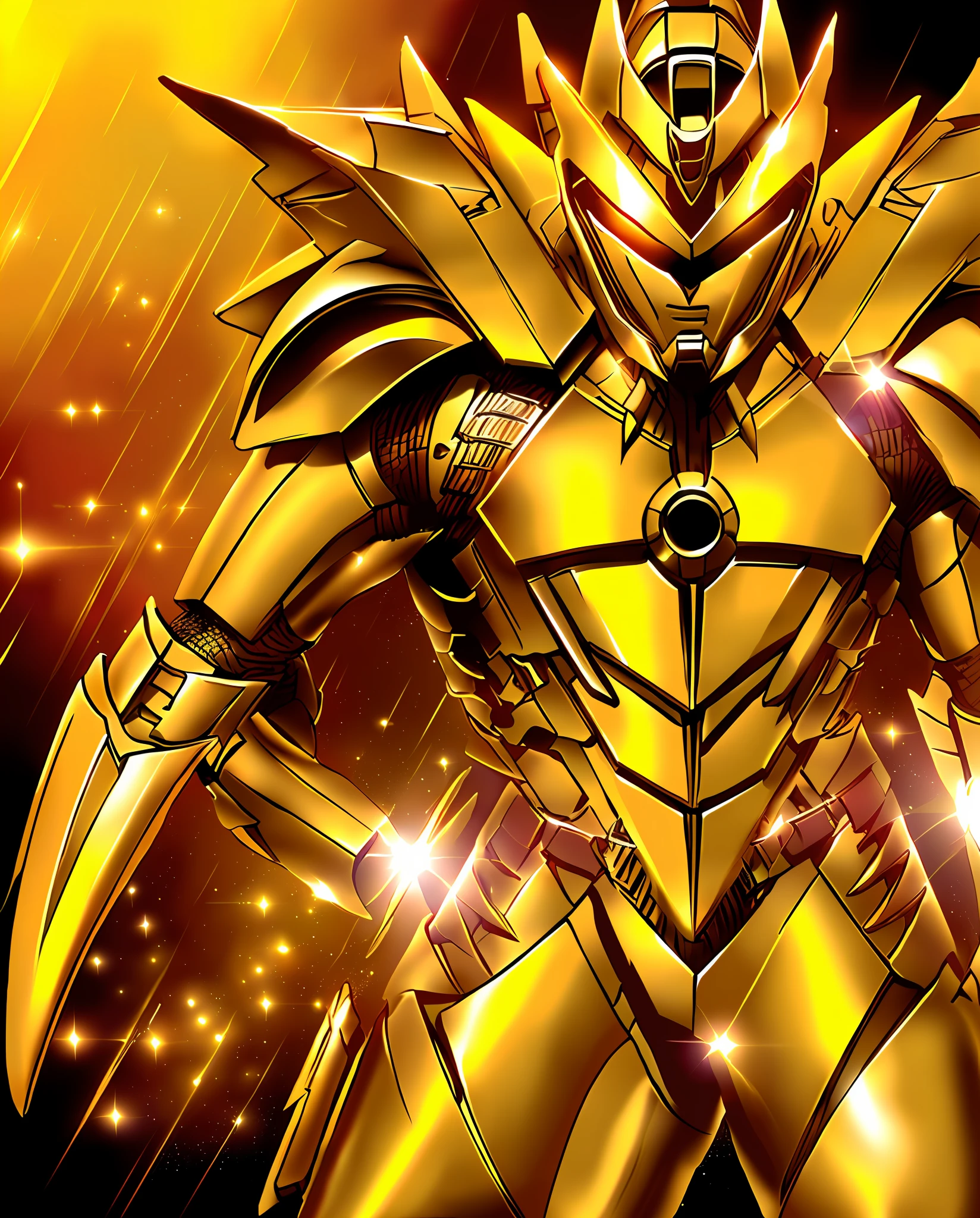 A closeup of a dinosaur.in a golden costume, Golden Power Ranger, Power Ranger, wearing golden battle armor, Hardened Armor, Using golden armor and helmet, Metallic golden armor, Tokusatsu, red skin!, Power Rangers