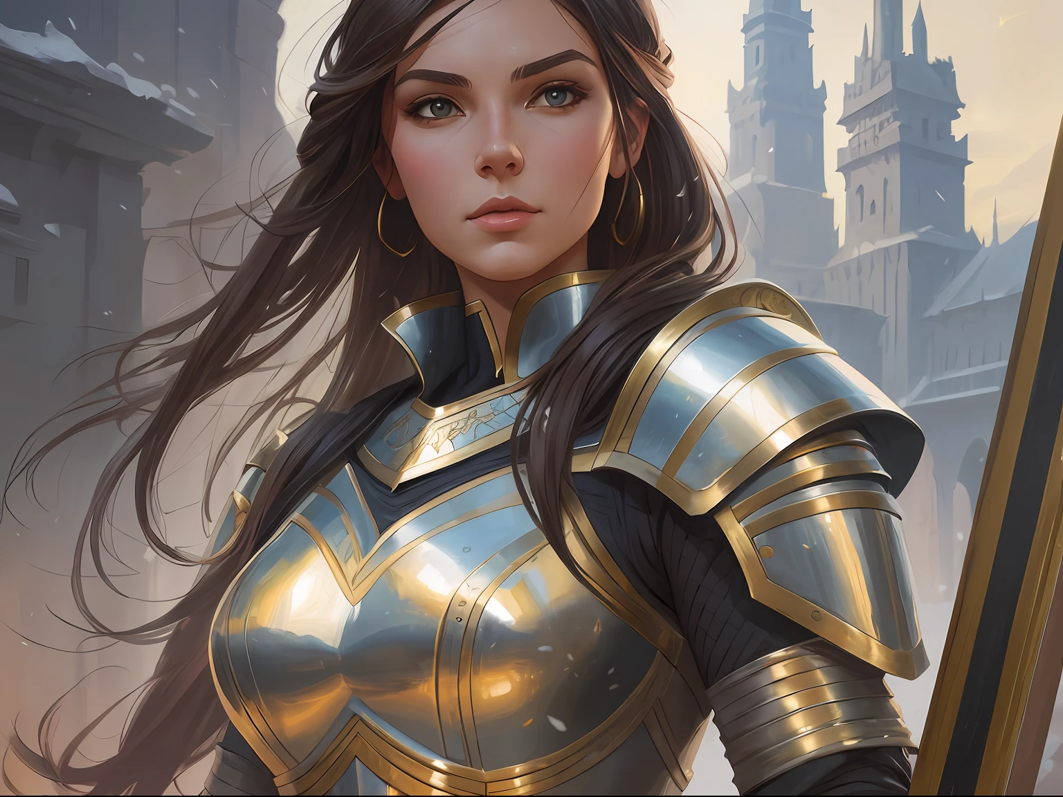 a painting of a woman dressed in armor, a detailed painting by Mandy Jurgens, trending on Artstation, fantasy art, artstation hd, detailed painting, ilya kuvshinov