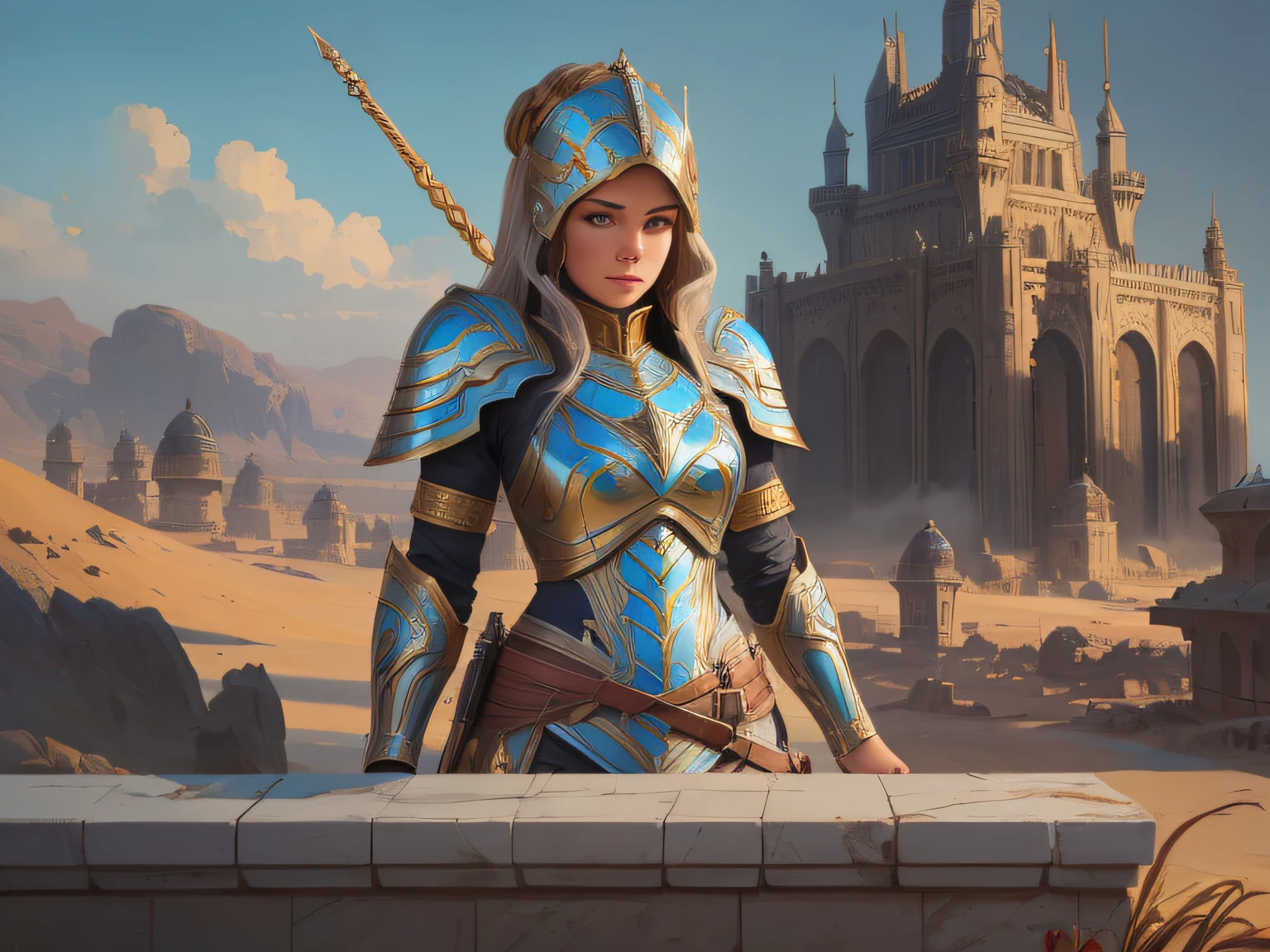a painting of a woman dressed in armor, a detailed painting by Mandy Jurgens, trending on Artstation, fantasy art, artstation hd, detailed painting, ilya kuvshinov