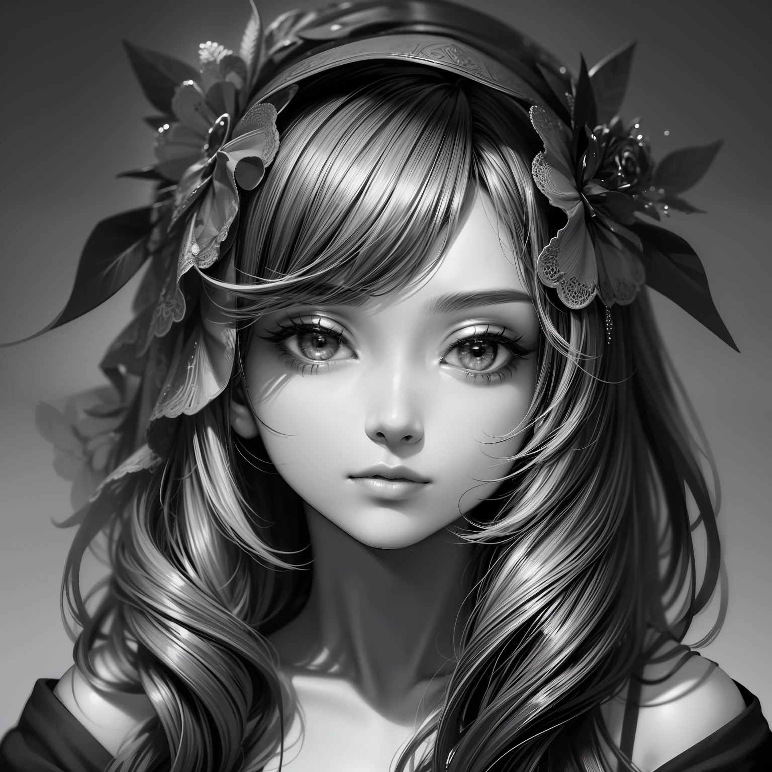 ((masterpiece, best quality, ultra-detailed, high-resolution)), solo, beautiful girl, gleaming eye, perfect eye, age 15, black white gold theme,