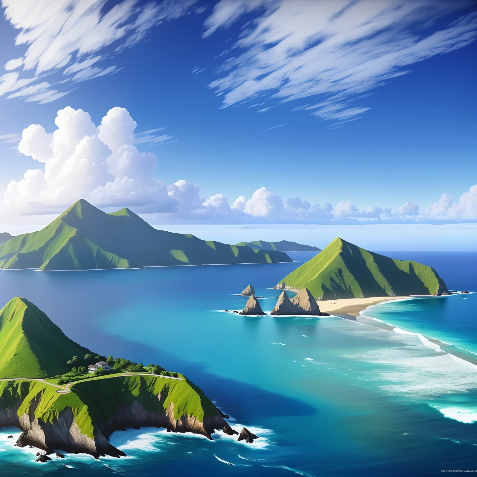 Paint an ultra-realistic 1920X1080 painting of an island in the Pacific Ocean --auto --s2