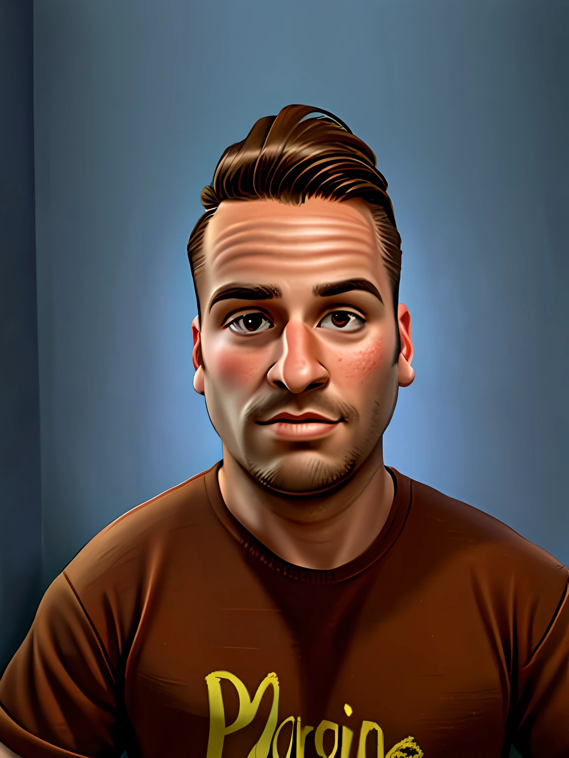 /imagine prompt: "color photo of a realistic drawing caricature preserving image detail," exaggerated facial features without a beard, vibrant colors and brown eyes, playful expression, realistic representation of image details, detailed line work, cartoon elements, exaggerated perspective, surreal background without a beard —c 10 —ar 2:3