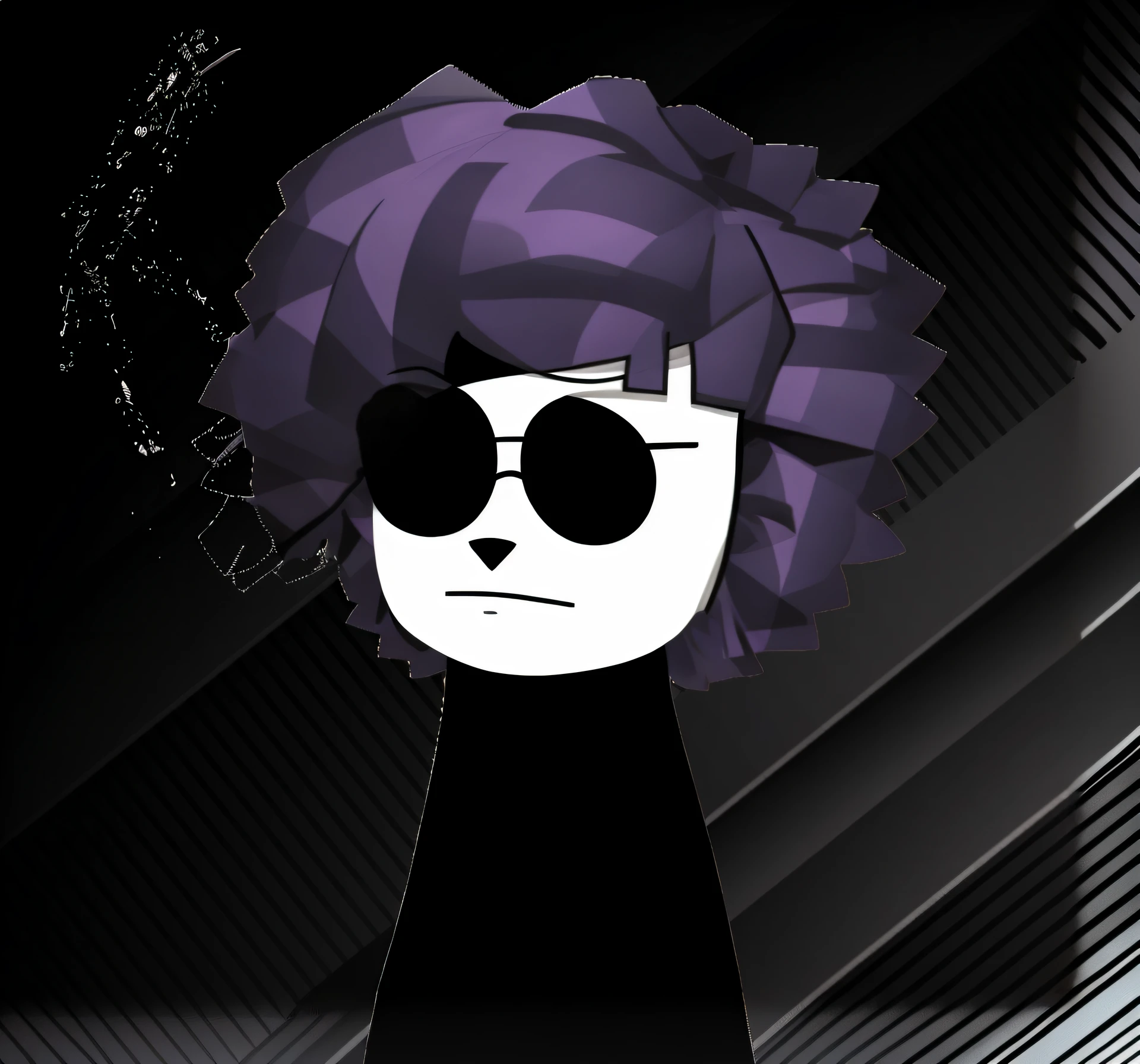 cartoon image of a person with purple hair and sunglasses, unknown artstyle, purple head, art in the style of joshy sly, persona art style, darksynth character portrait, digital art from danganronpa, violet and black, halfbody headshot, 2 d style, stylized anime, epic 3 d abstract emo girl, purple - tinted