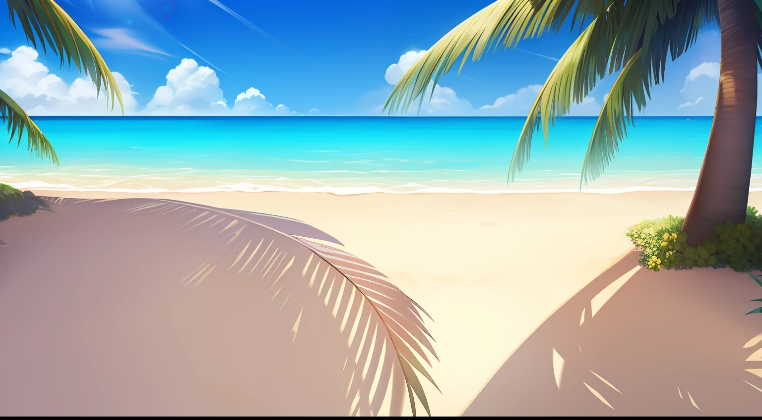 on a paradise island beach with palms, 4k