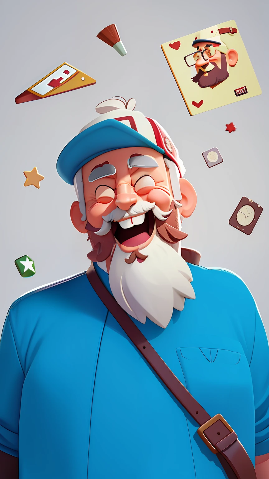(a happy grandpa :1.2), with cap, no background, cartoon, with white beard, looking at the camera, close-up, cartoons, detailed face, asymmetrical