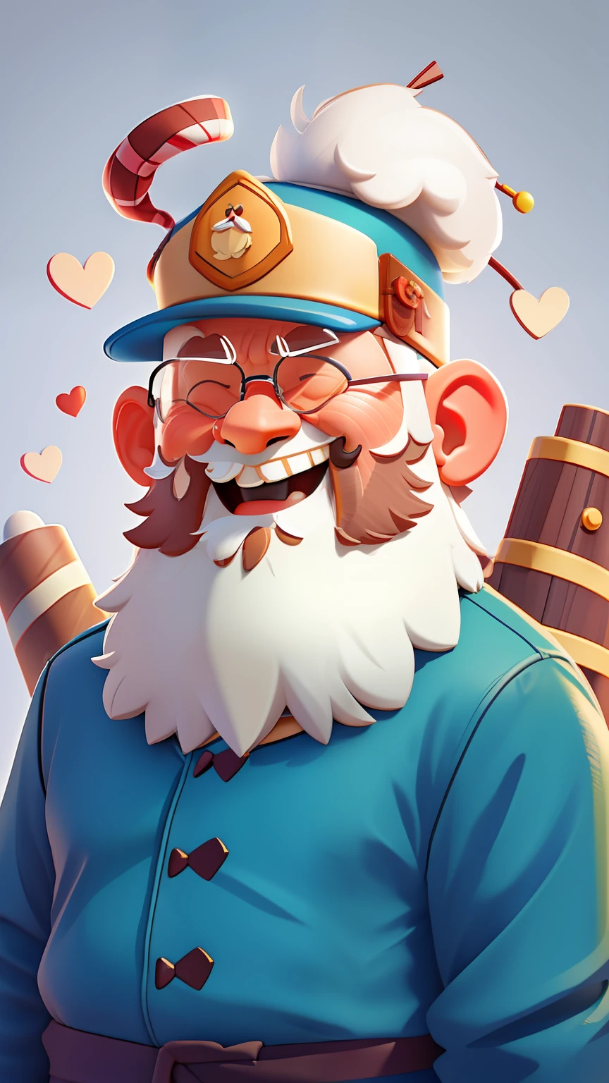 (a happy grandpa :1.2), with cap, no background, cartoon, with white beard, looking at the camera, close-up, cartoons, detailed face, asymmetrical