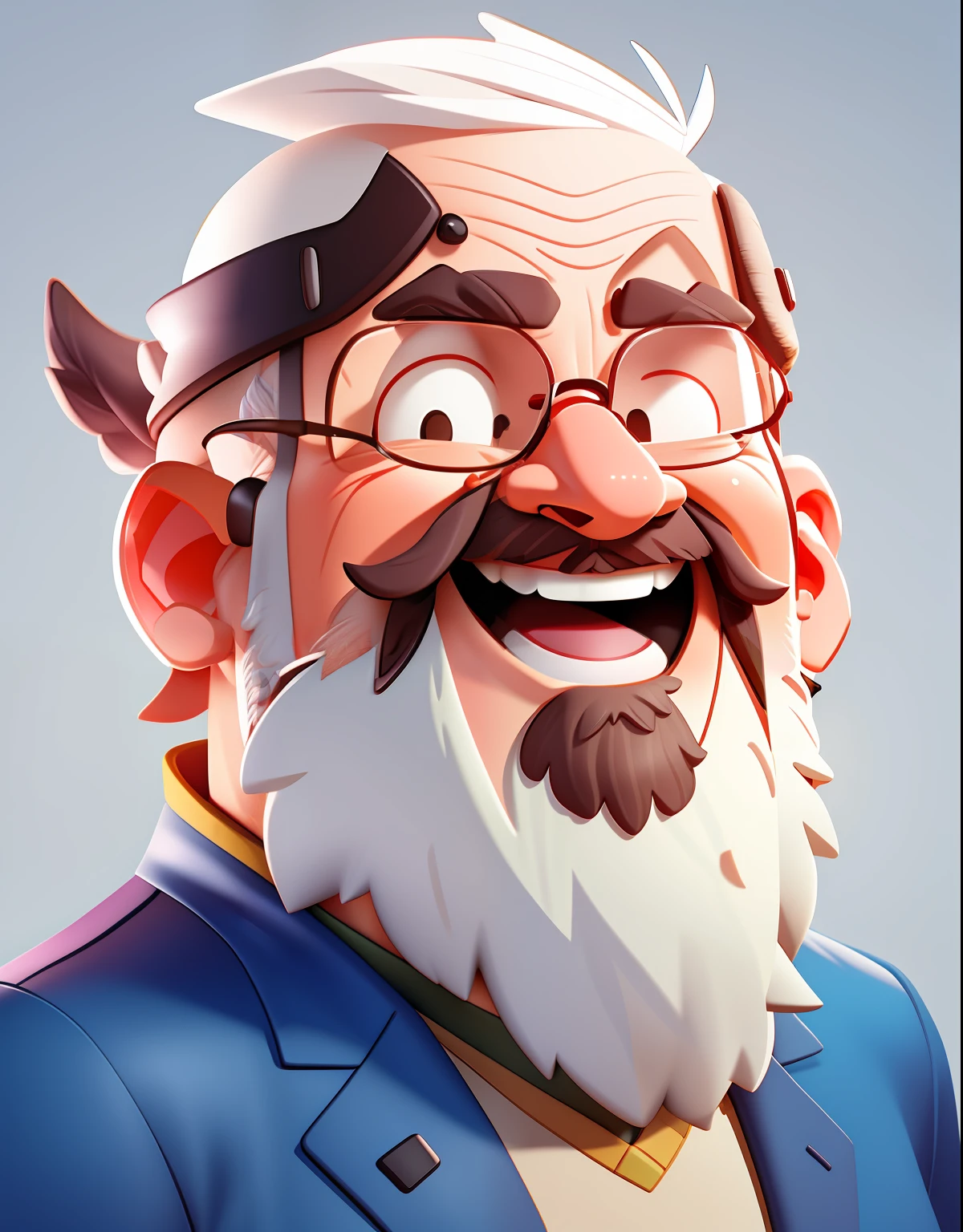 (a happy bald grandpa :1.2), no hair, no background, cartoon, with white beard, looking at the camera, close-up, cartoons, detailed face, asymmetrical