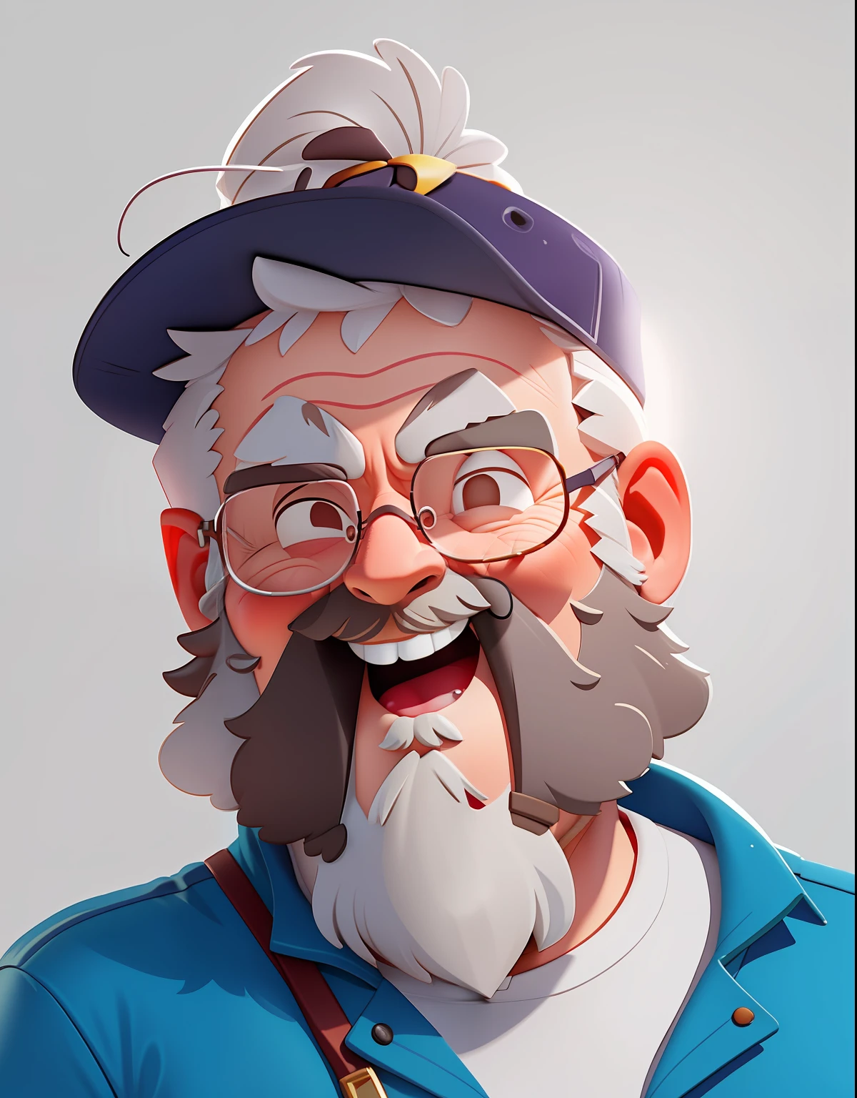 (a happy grandpa :1.2), no hair, no background, cartoon, with white beard, looking at the camera, close-up, cartoons, detailed face, asymmetrical