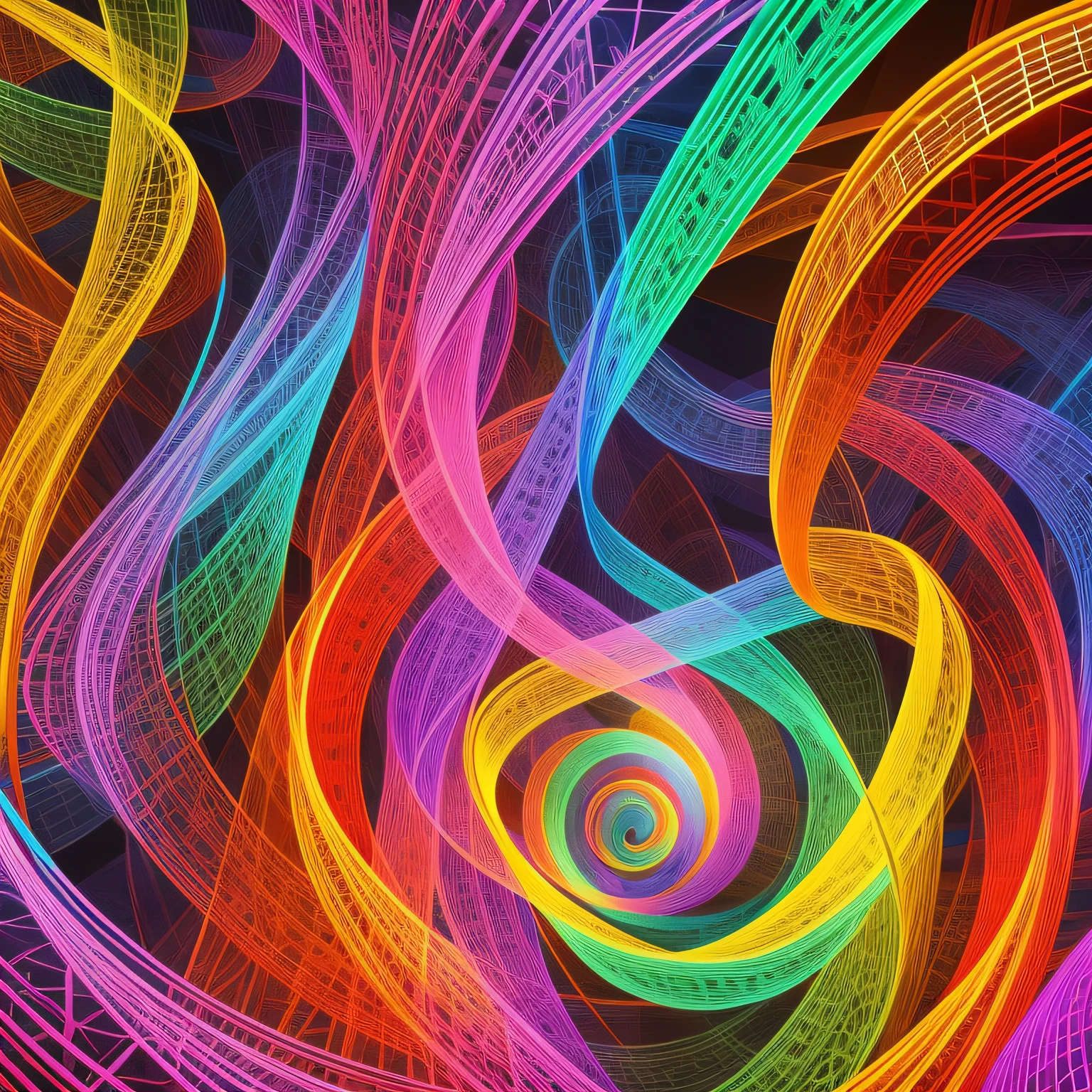 A vibrant and dynamic image of musical notes, interwoven into a vibrant, dynamic pattern, creating a dazzling display of light and energy.