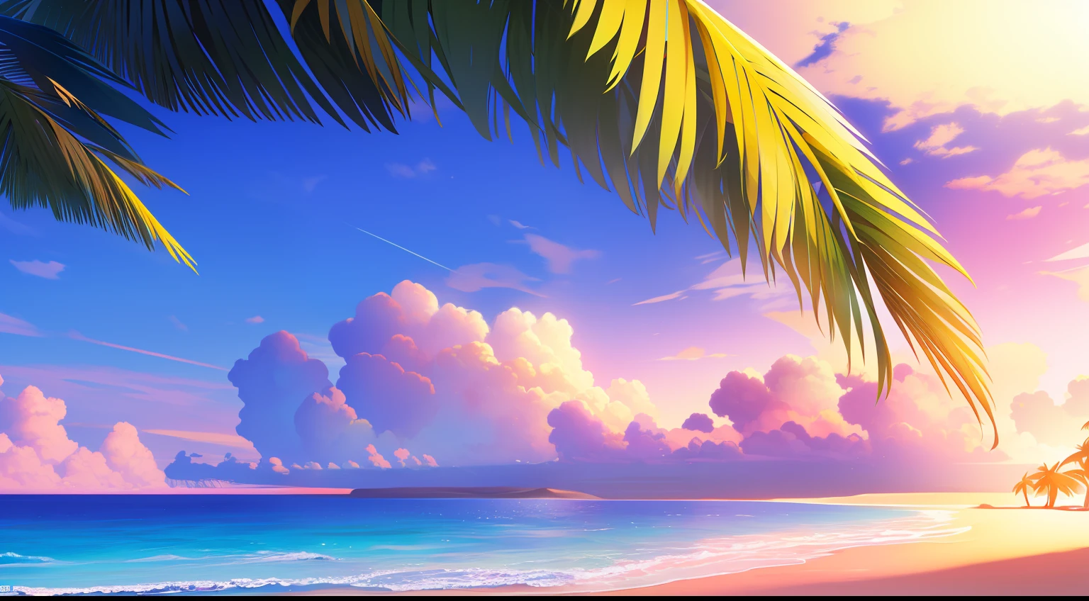 on a paradise island beach with palm, 4k