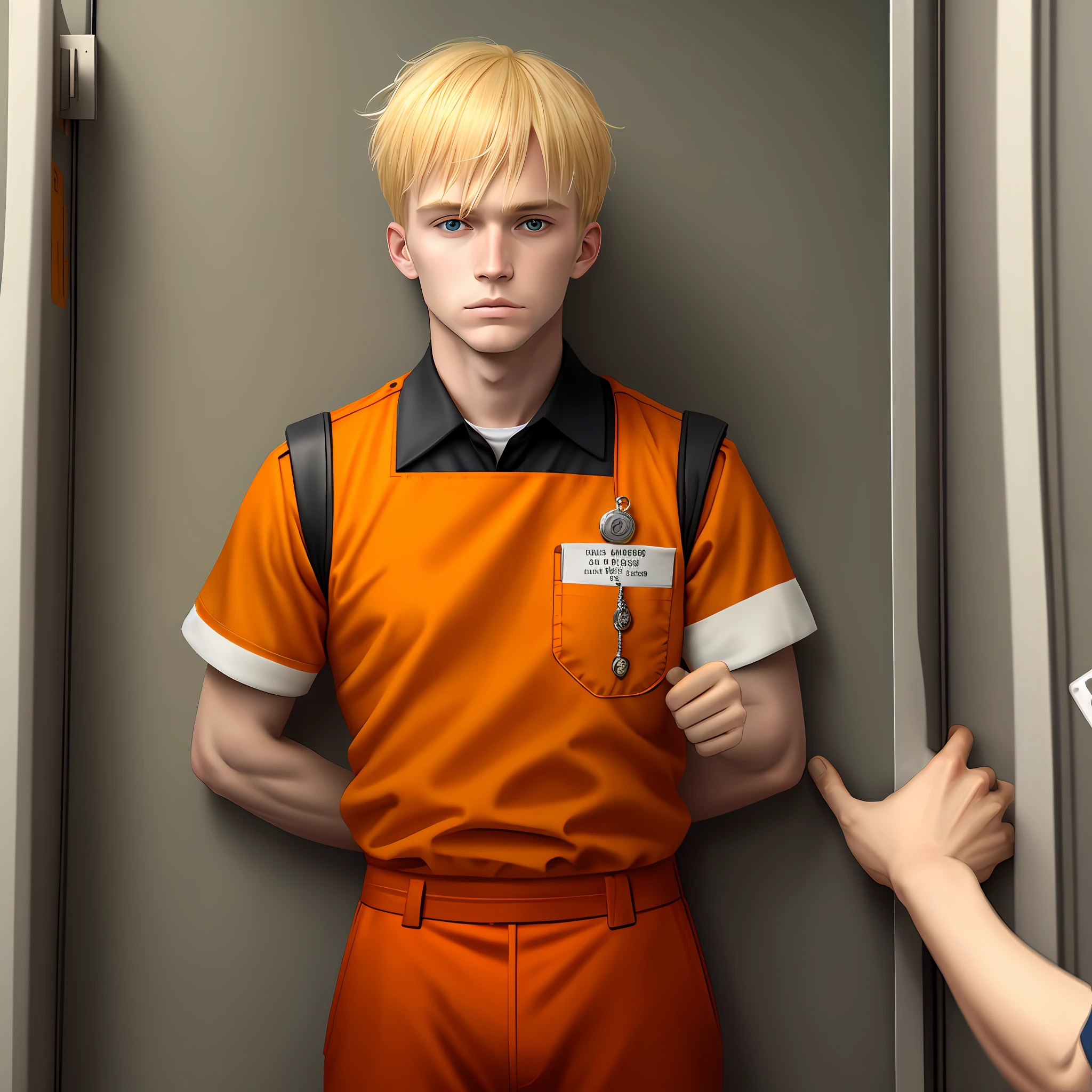 blond man in orange uniform arrested in jail