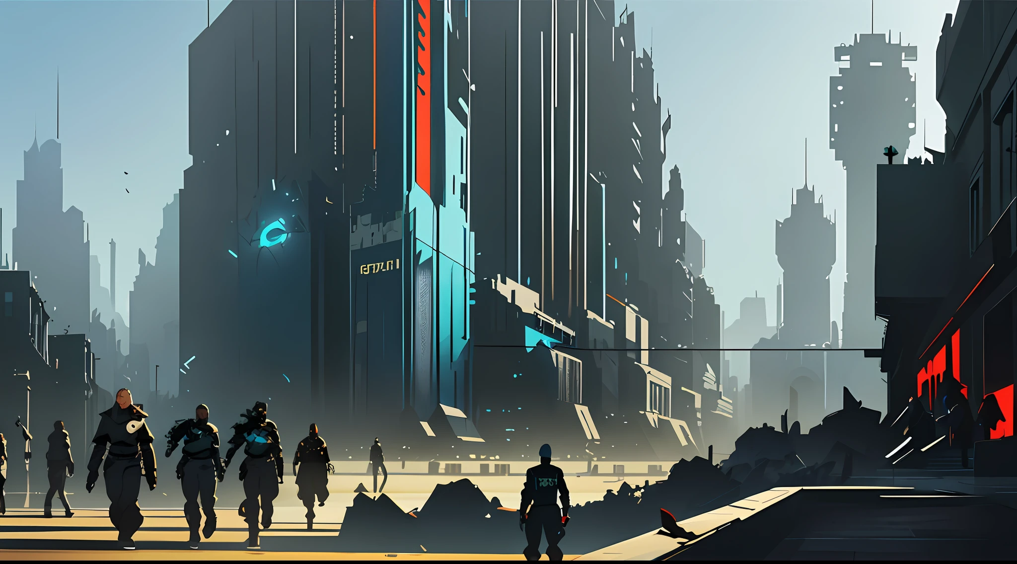 Cybernetic city is the state of the future, the city is attacked by hordes of the undead, concept art by a senior environmental artist, winner of the CGolite competition, Digital art, Concept art such as Ernest Halimov, FPS game concept art, Concept art, Craig Mullins style, Video game concept art, 8 thousand character concept art