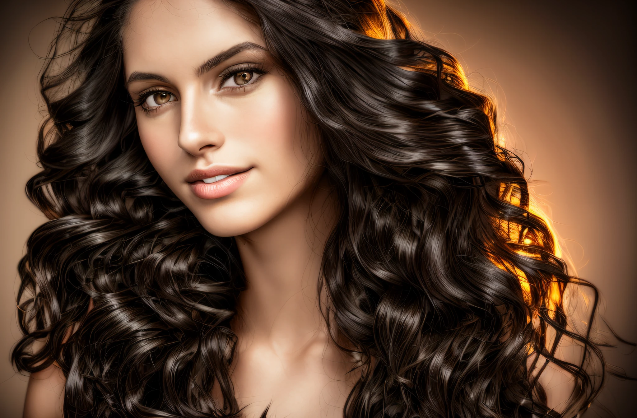arafed woman with long wavy hair and a black dress, wavy beautiful hair, long brown puffy curly hair, beautiful model girl, long wavy brunette hair, brown wavy hair, long brown wavy hair, beautiful female model, long wavy brown hair, sexy girl with dark brown hair, portrait of beautiful, long wavy hair, gorgeous beautiful woman, beautiful woman with long hair