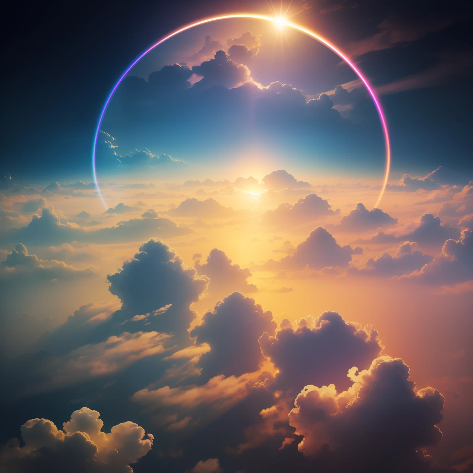 Aesthetic, Dreamy, High Saturation 1.2, Diffuse Sunlight Penetration, Intricate Details, Very Delicate, Sun Halo, Start Screen, Complementary Colors, Fantasy Concept Art, 8K Resolution, Art Masterpiece, Soft Cinematic Light, Slightly Rainbow Surrounding, Transparent Light, Adobe Lightroom, Photolab, HDR Highlight, Complex, Highly Detailed, Cool Light 2.2, Highly Detailed, Depth of Field 1.4, Clouds, A Lotus Flower Blooms in the Sea of Clouds, Majestic and Magnificent.