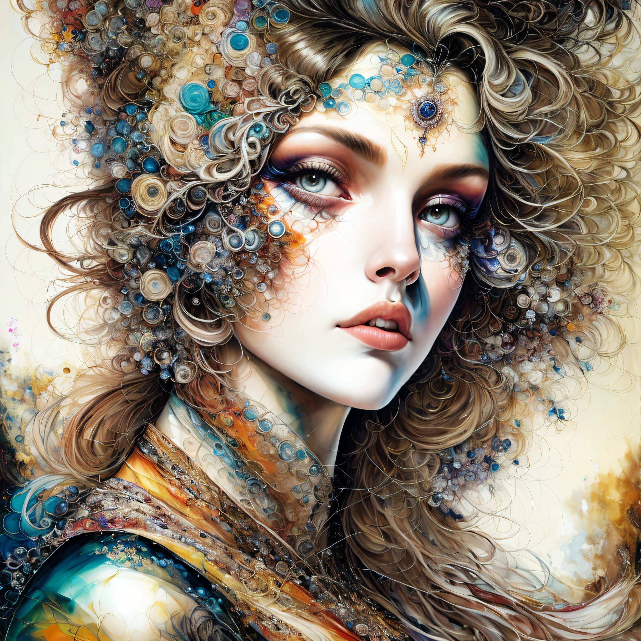 photo (FractalWoman style:1) a close up of a painting of a woman's face