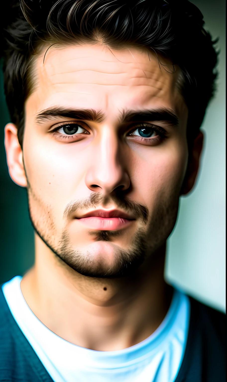 Photo RAW portrait 27 year old man, tired and worried high quality textures, high quality shadows, high detail, beautiful detail, fine detail, extremely detailed computer graphics, detailed textures, realistic faces
