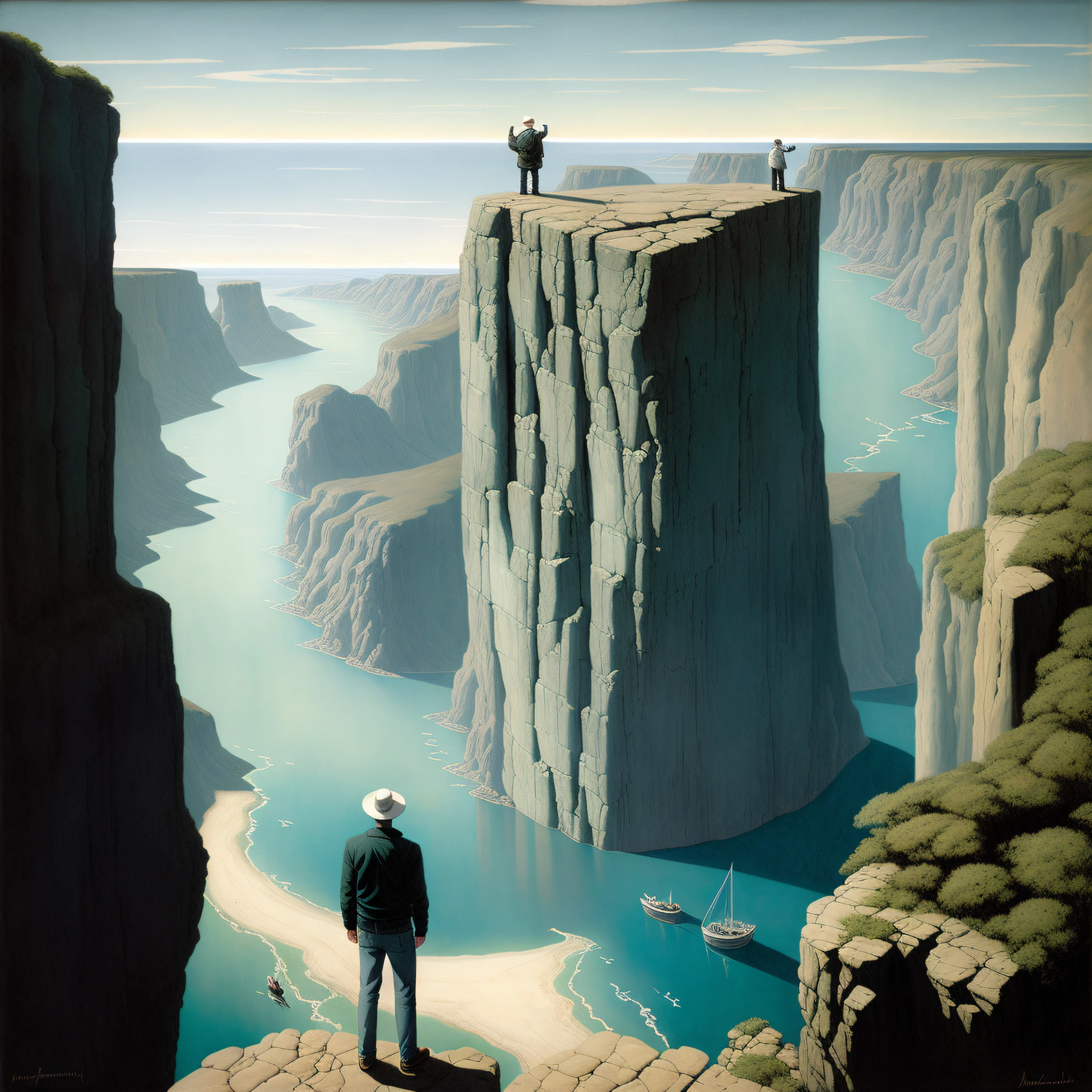ballpoint pen drawing flashing dry suspension oil cuboid of a Nephilim Figurative concrete textured Chrome Rusty MS-Paint acrylic impasto penknife teal gray brown nacreous clash color collage
A man Stands at the edge of the canyon
exterior moonladen lagoon atmosphere location locale
Chie Yoshii grisaille brunaille Chiaroscuro sfumato impasto
Rockwell Kent Odd Nerdrum