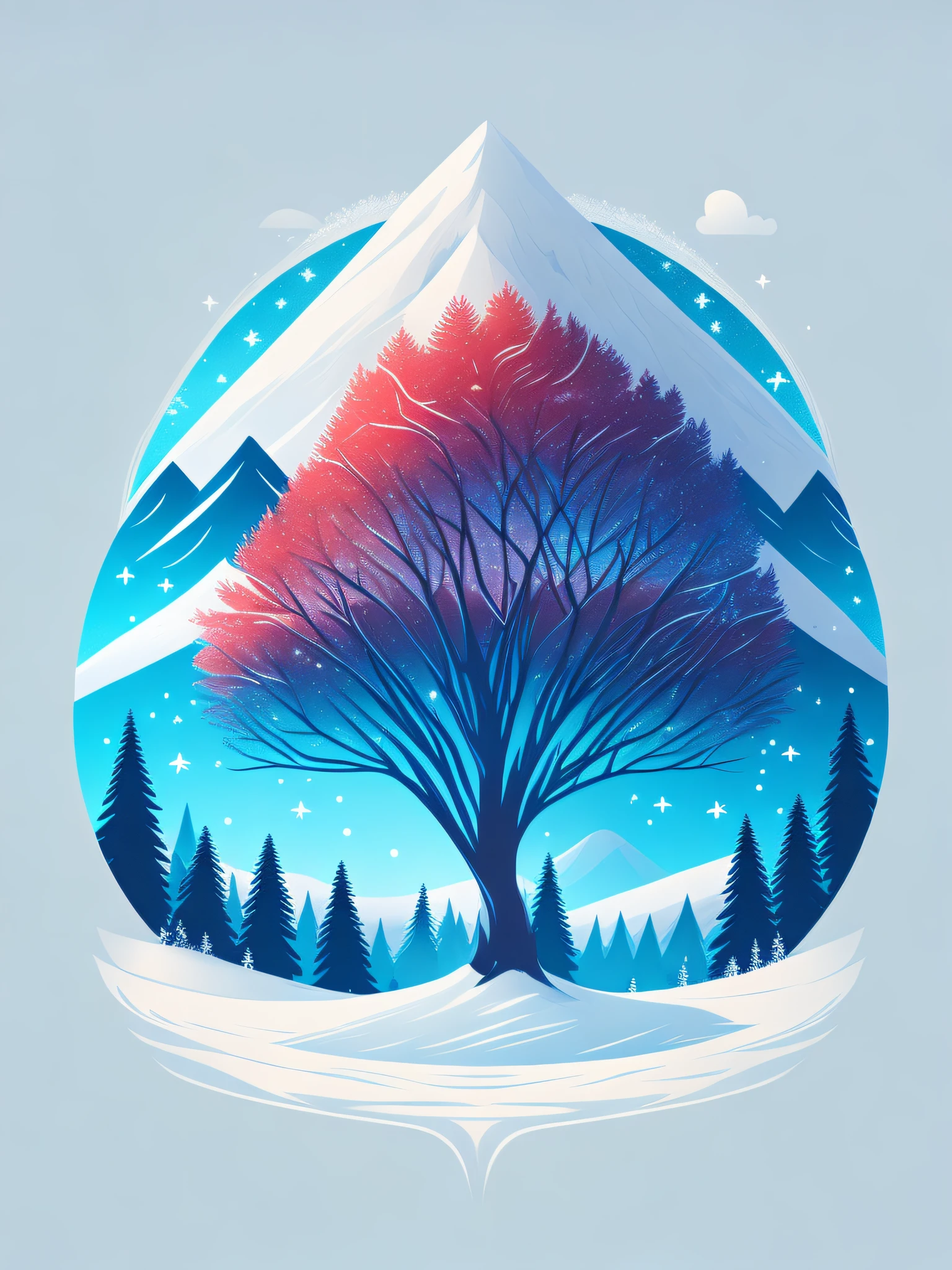 a spruice tree in a winter landscape, tshirt design, rzminjourney, vector-art