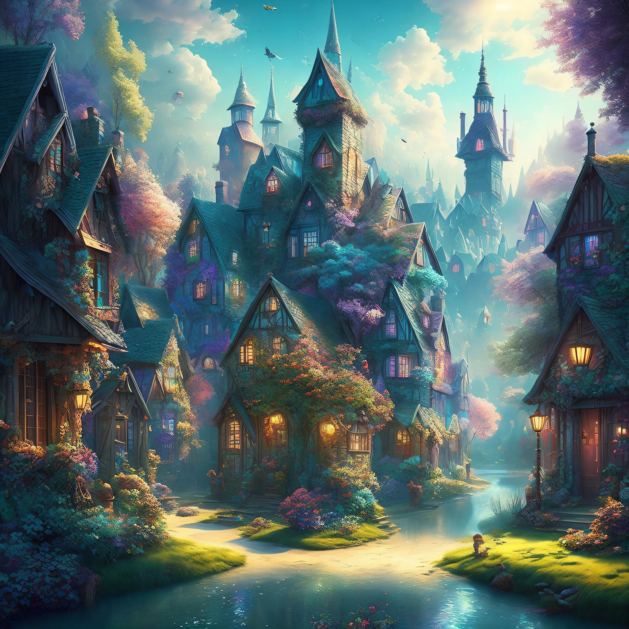 dreamlikeart iridescent fantasy town