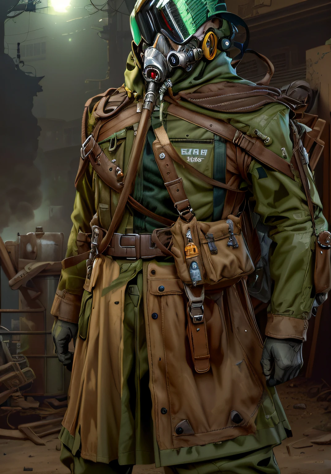 there is a man wearing a gas mask and goggles, wearing a gas mask, wearing gas masks, soldier with a gasmask, gas mask, gas masks, gasmask, futuristic gas mask, wearing gas mask helmets, wearing a bone gas mask, rpg_portrait, wojtek fus, post apocalyptic, some of them use gas masks, postapocalyptic