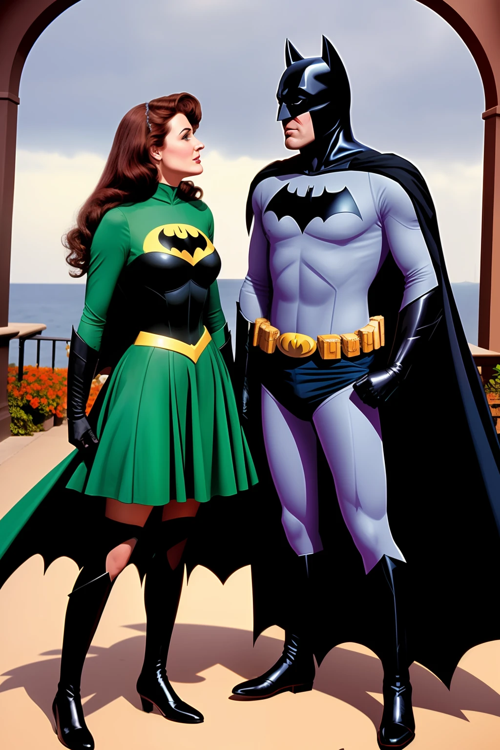 recreate Batman's first girlfriend: ((Julie Madison)) with Batman asking her to marry him, 64k,