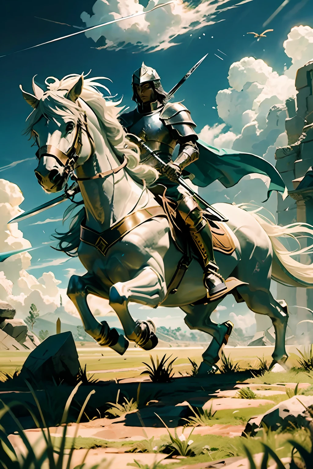 In the midst of his perilous quest, St. George finds himself on a grassy plain, the battlefield for his ultimate trial. With his sword gleaming in the sunlight, he faces the towering dragon, its fiery breath scorching the earth. Will his unwavering determination and battle-hardened skills prove victorious in this momentous clash