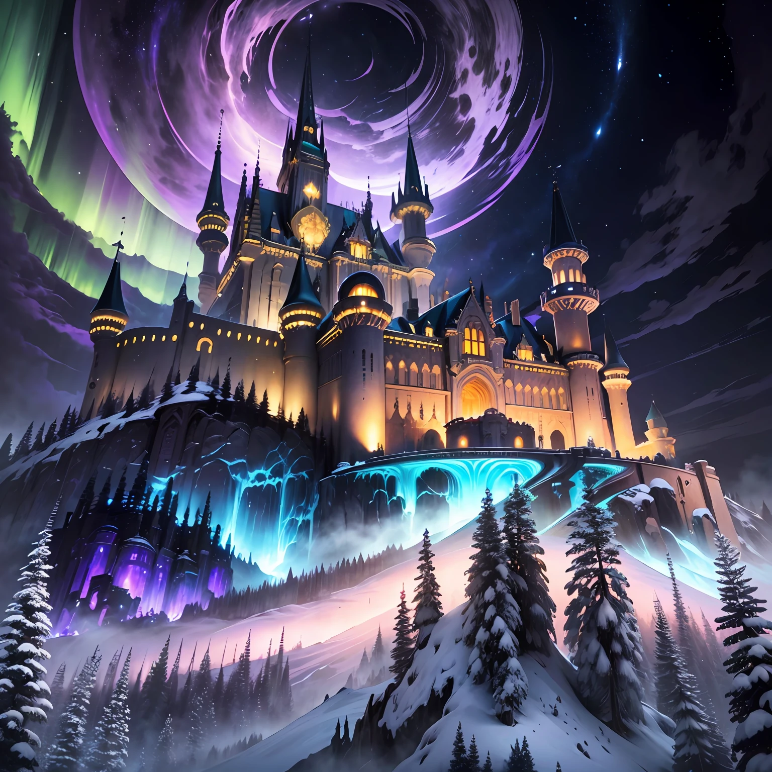 the massive ominous fortress, towering above the pov, incredible fortress of white marble sheen and glistening, incredible heavenly aurora and art nouveau architecture heavily defended fortress by goya photography photorealistic greg rutowski artstation deviantart unsplash james gurney and tyler edin wonderland --auto --s2