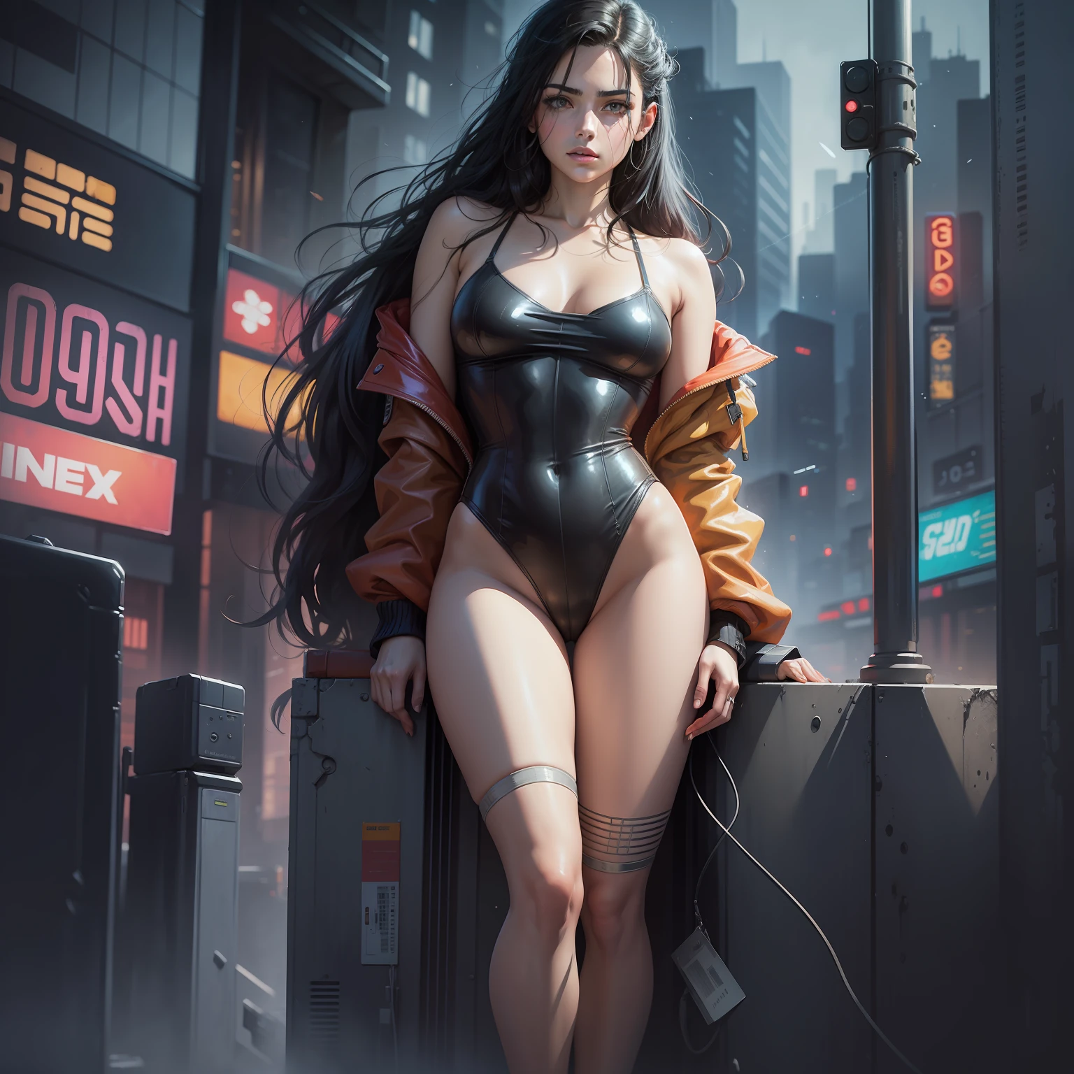 Art by Brian Donnelly,
Surréalisme oil painting style, stylize 1000, line art watercolor wash, AARON JASINSKI style, digital illustration A sitting (model pose) Yusra Mardini with long black hair, with brown eyes, Yoji Shinkawa, Kyoto Animation, red jacket and white leotard thong, full body computer rendering, blade runner , cyberpunk,background,digital art, watercolor and pen illustration, HD, 32K, UHD, HDR, high detail