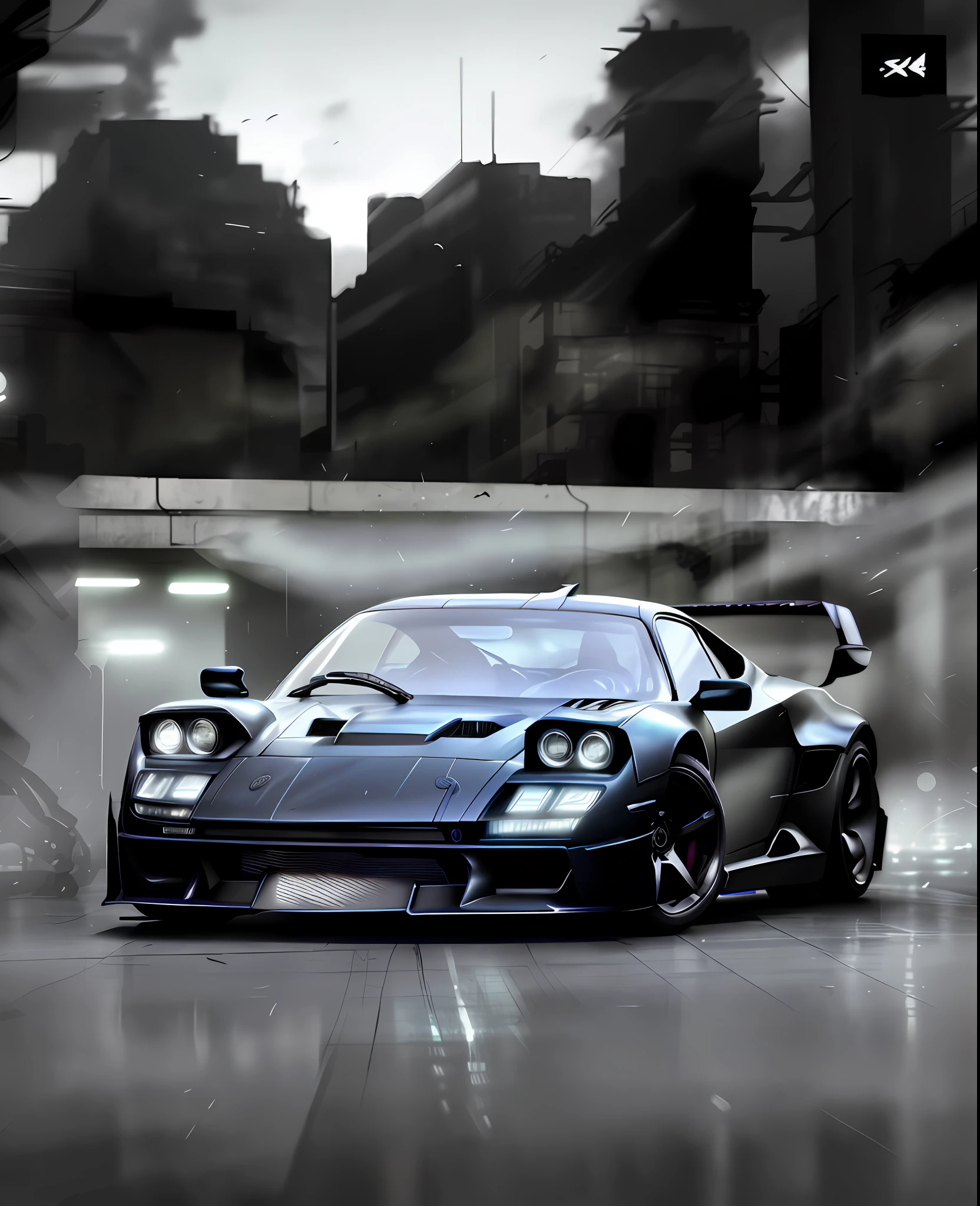 there are two pictures of a car in a garage with a man standing next to it, hq 4k phone wallpaper, hq 4k wallpaper, photorealistic dark concept art, phone wallpaper, wallpaper mobile, cinematic photograph concept art, stunning moody cinematography, cinematic gritty lighting, cinematic post process, blade runner aesthetic, inspired by Liam Wong, blade runner vibes