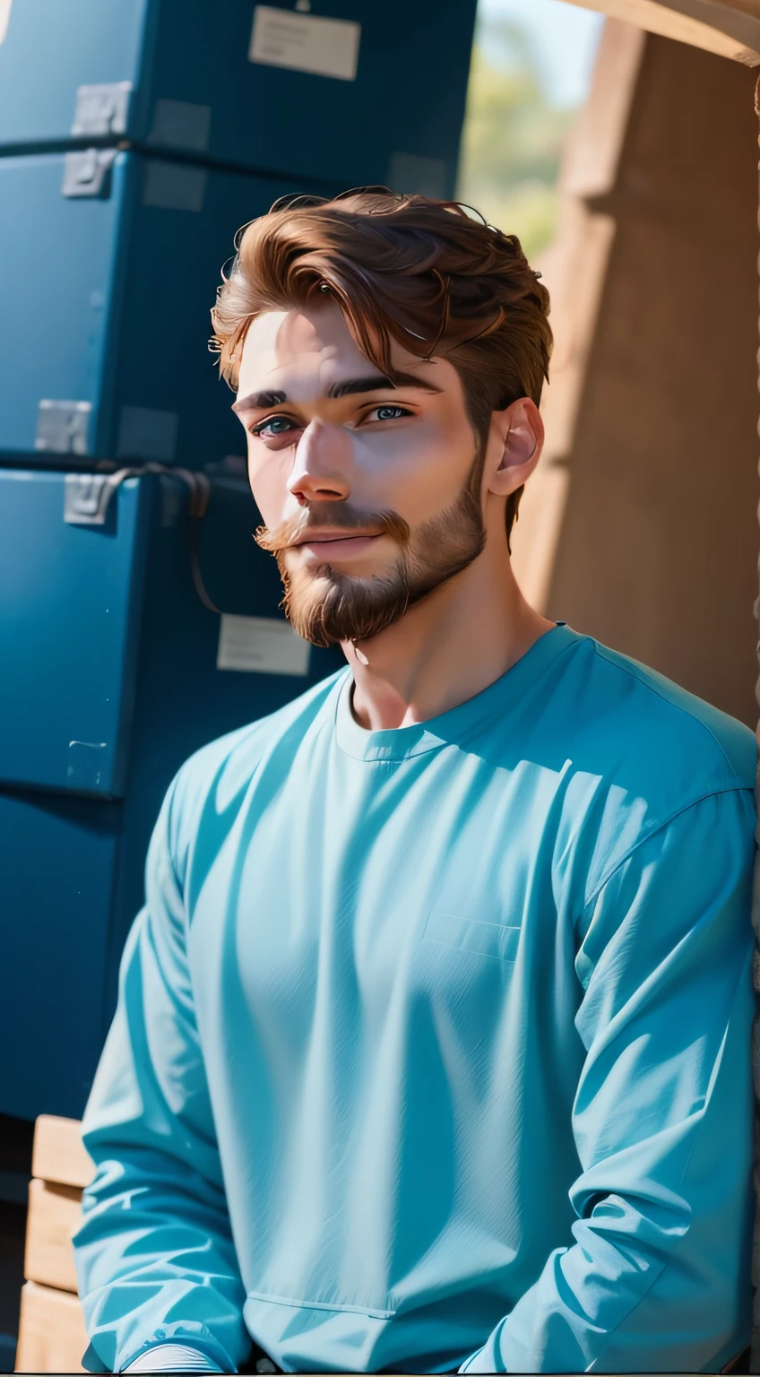 a remarkable-looking young entrepreneur. With light brown hair and slightly wavy, he has a well-groomed beard that adds a touch of maturity to his youthful face. Her bright blue eyes convey a combination of curiosity and compassion, reflecting her vibrant, selfless personality.
His warm smile is infectious, revealing white, aligned teeth that contrast harmoniously with his slightly shaded beard. An angular face, with defined cheekbones, that add a hint of charisma to his overall appearance, --Air 9:16--