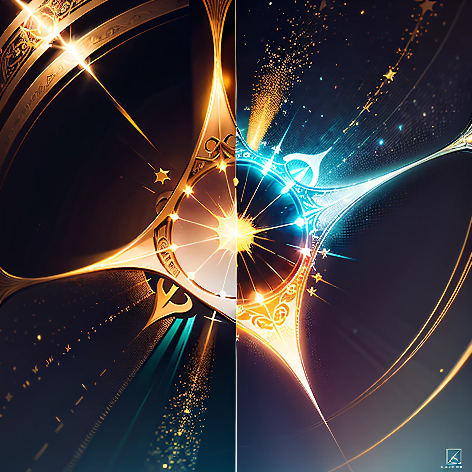 The symbol of the Seven Symphonics is the representation of SOL CLAVE, AND composed of a mixture of NOTES, light and energy, which are intertwined in curved and dynamic lines, creating an image that shines like a star. Uma imagem brilhante e cativante de notas musicais, girando em um padrão hipnotizante de curvas e linhas, criando uma imagem semelhante a uma estrela de luz e energia.