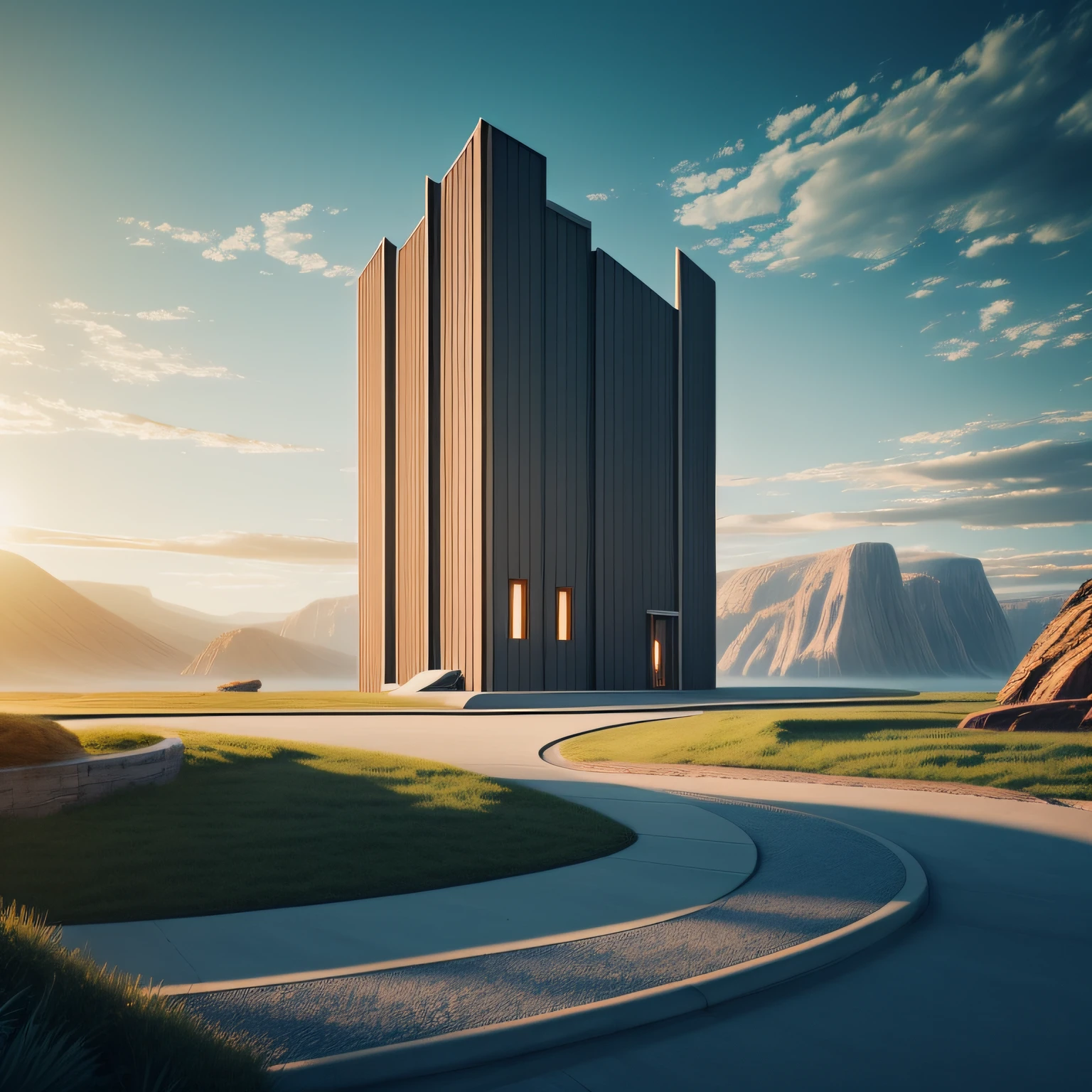 a building in a stunning landscape, science fiction
