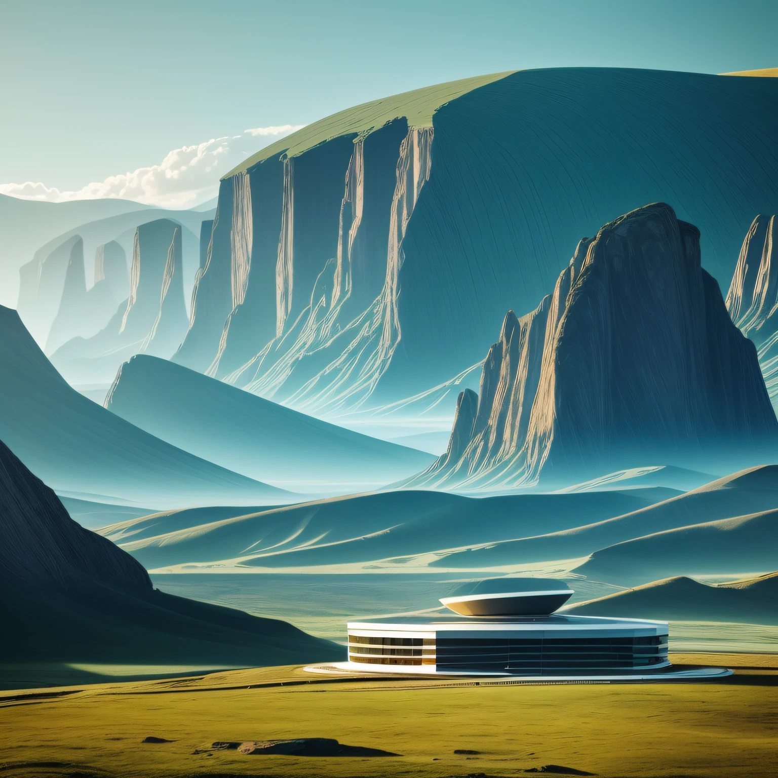 a building in a stunning landscape, science fiction