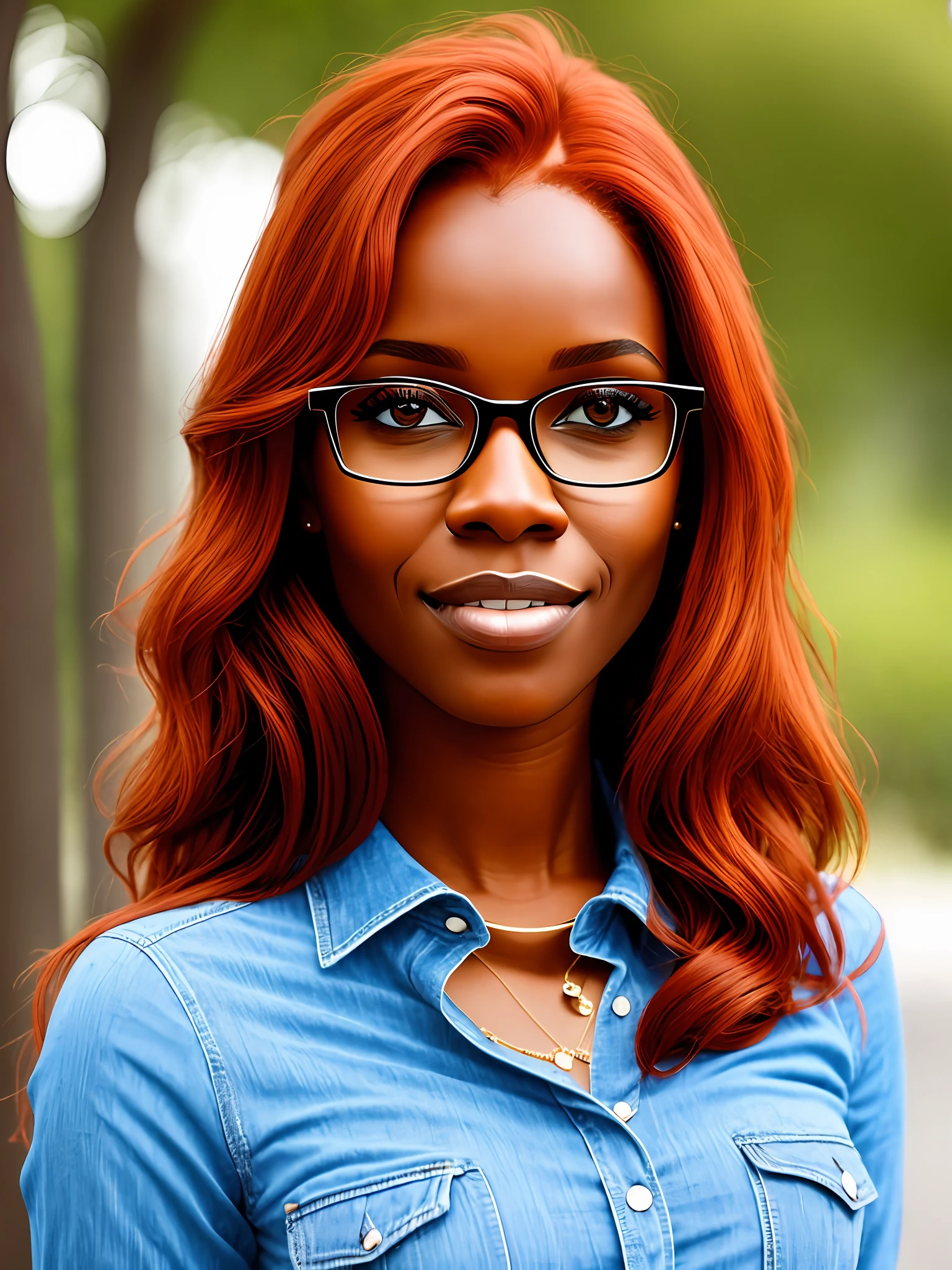 Woman, redhead, glasses, black skin color