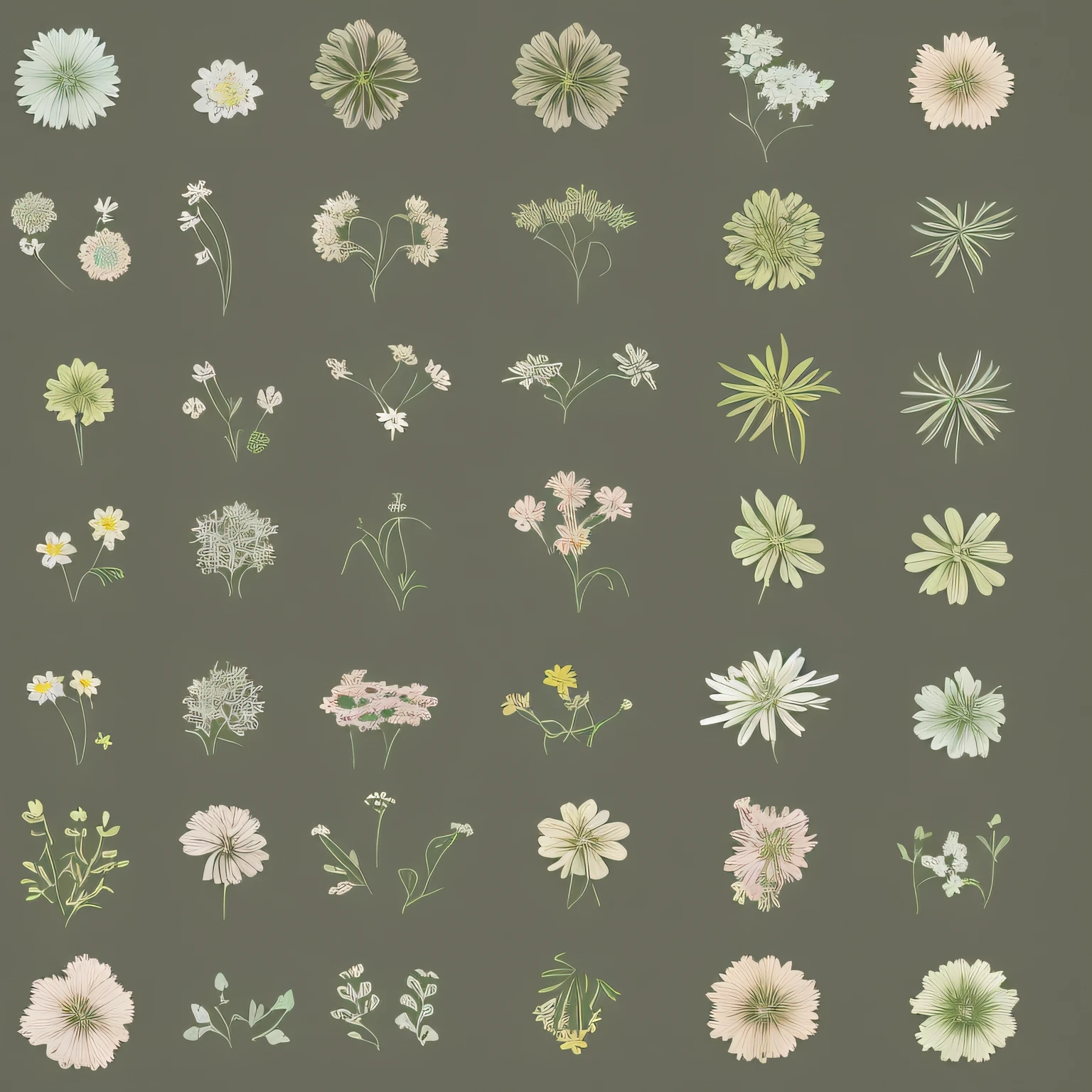 Small flower design, botanical style, label style, flat style, vector style, drawing style, naïve style, in very soft pastel colors such as pink, pastel purple, pastel green, pastel blue, light blue, beige, light pastel yellow.