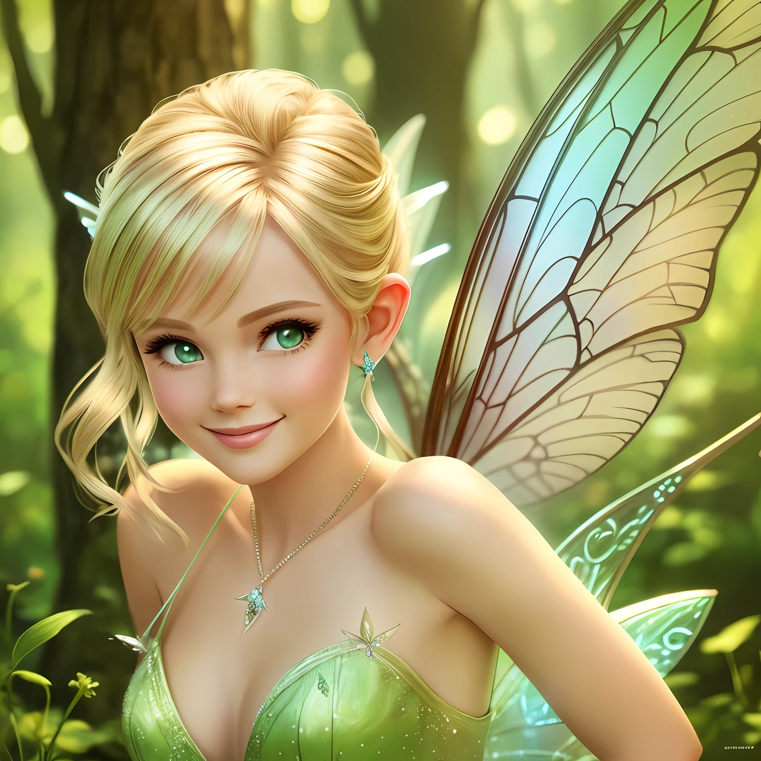 fairy Tinkerbell, smiling, pointy ears, beautiful, realistic image --auto --s2