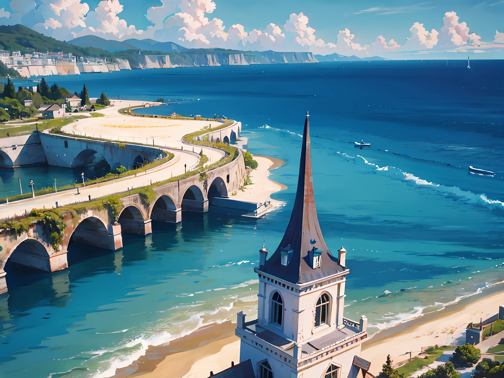 professional ultra quality photo Sea view, beautiful clouds, sunny day, award wining masterpiece, best quality, HDR, perfect perspective, perfect geometry, artistic lens, intricate details, intricate busy image, Insane details, insane quality,