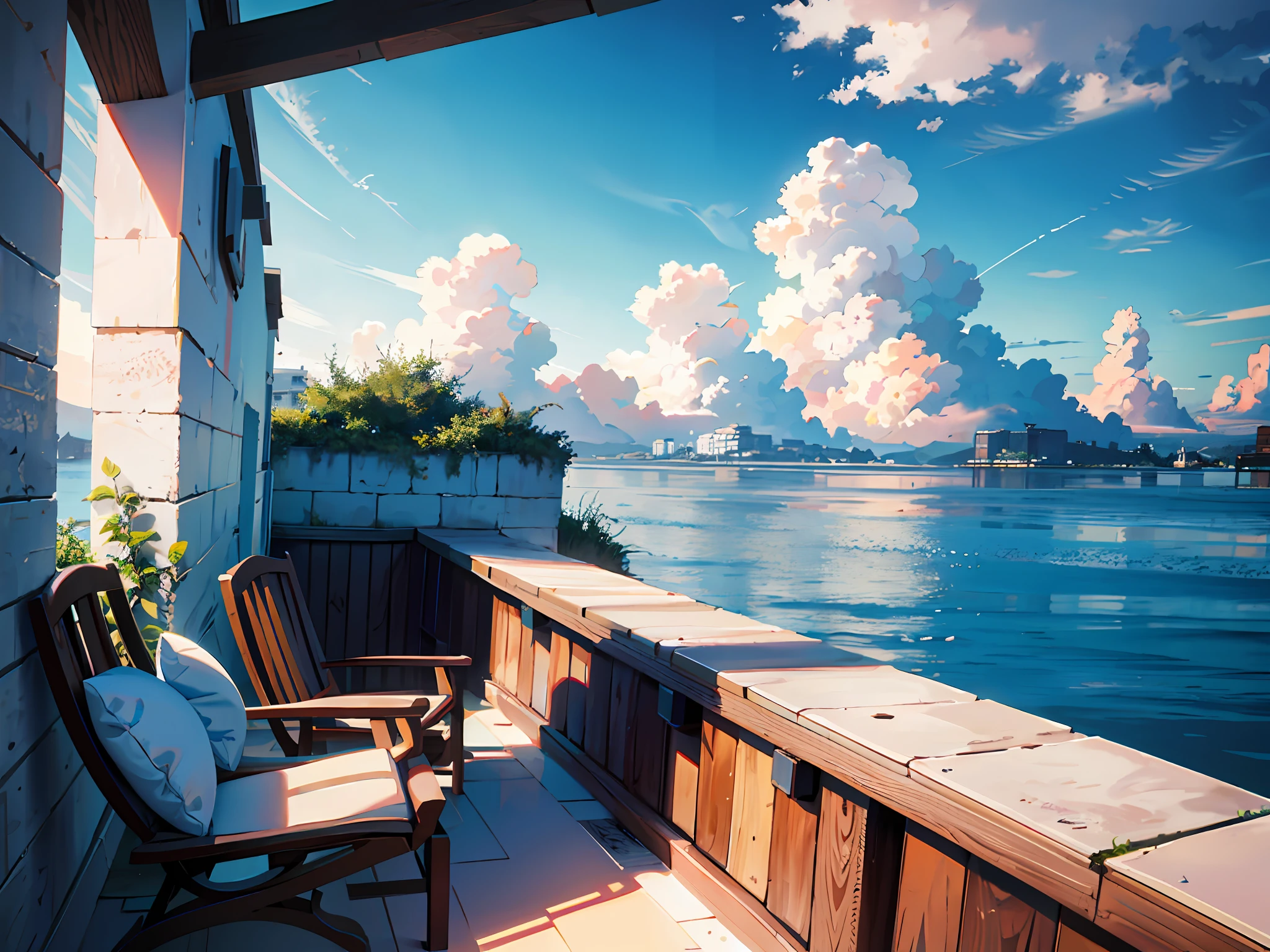 professional ultra quality photo Sea view, beautiful clouds, sunny day, award wining masterpiece, best quality, HDR, perfect perspective, perfect geometry, artistic lens, intricate details, intricate busy image, Insane details, insane quality, best lighting, best postprocessing,