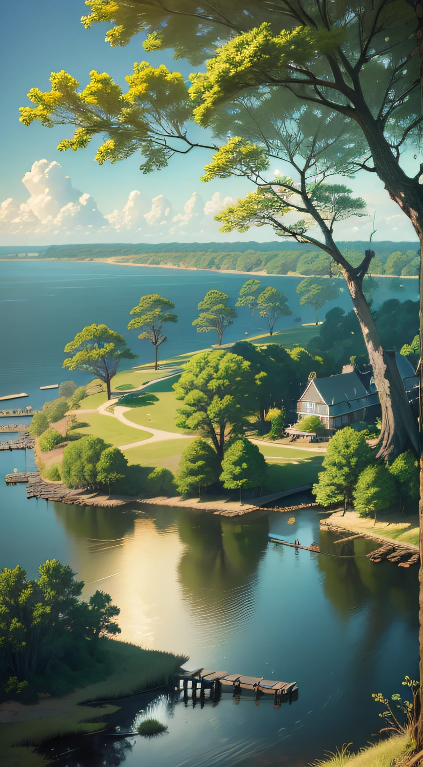 ((best quality), (masterpiece), (detailed)) Roanoke Island, with its lush beauty and promise of riches, captured by the talented artist John White in a realistic style. The scene showcases the island's vibrant landscapes, intricate details of flora and fauna, and the captivating play of light and shadow. The camera angle captures a wide panoramic view, allowing you to immerse yourself in the mesmerizing beauty of Roanoke Island.