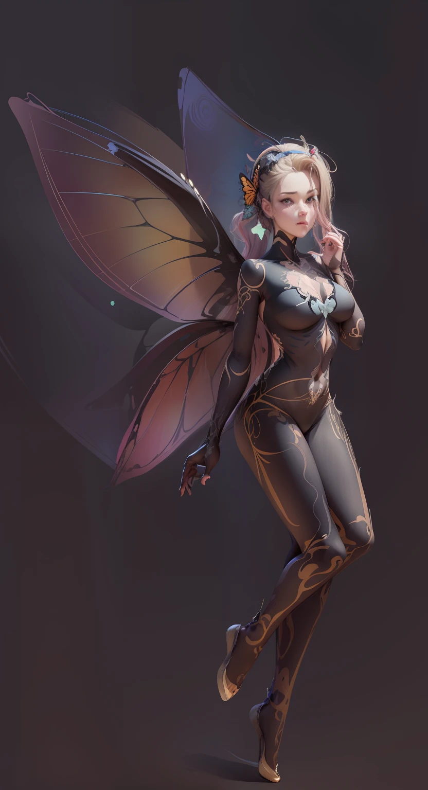 realistic picture of a drawing of a woman with butterfly wings on her head, epic angle and pose, full body character drawing, adult animation shaded by cell, full body pose, fun full body pose, full body action pose, anime pose, intimidating pose, character pose for concept art, casual pose, thinking pose, full body drawing, hands behind your body pose!, Character pose