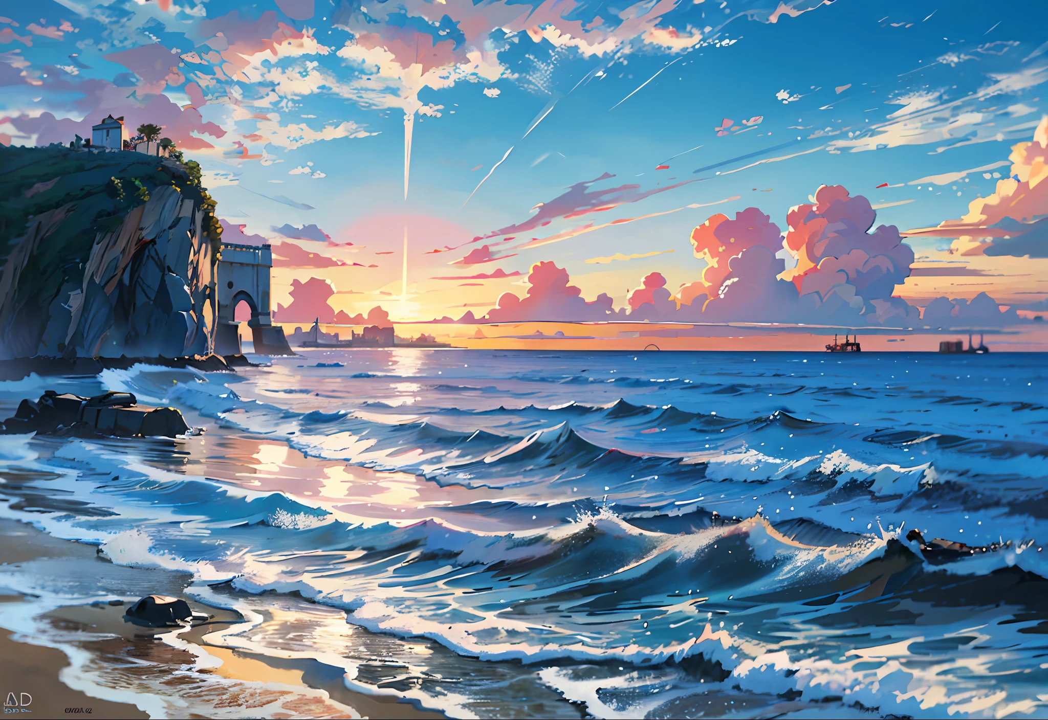 professional ultra quality photo Sea scape view, beautiful clouds, sunny day, award wining masterpiece, best quality, HDR, perfect perspective, perfect geometry, artistic lens, intricate details, intricately detailed busy image, Insane details, insane quality, best lighting, best Hollywood's postprocessing, F/4.5
