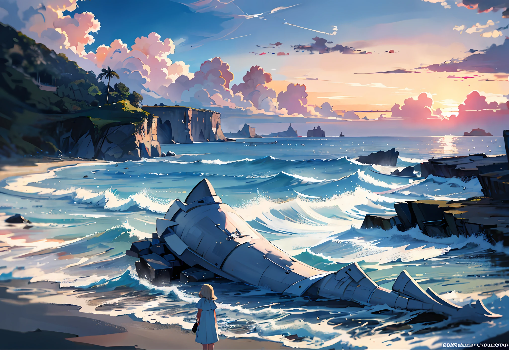 professional ultra quality photo Sea scape view, beautiful clouds, sunny day, award wining masterpiece, best quality, HDR, perfect perspective, perfect geometry, artistic lens, intricate details, intricately detailed busy image, Insane details, insane quality, best lighting, best Hollywood's postprocessing, F/4.5