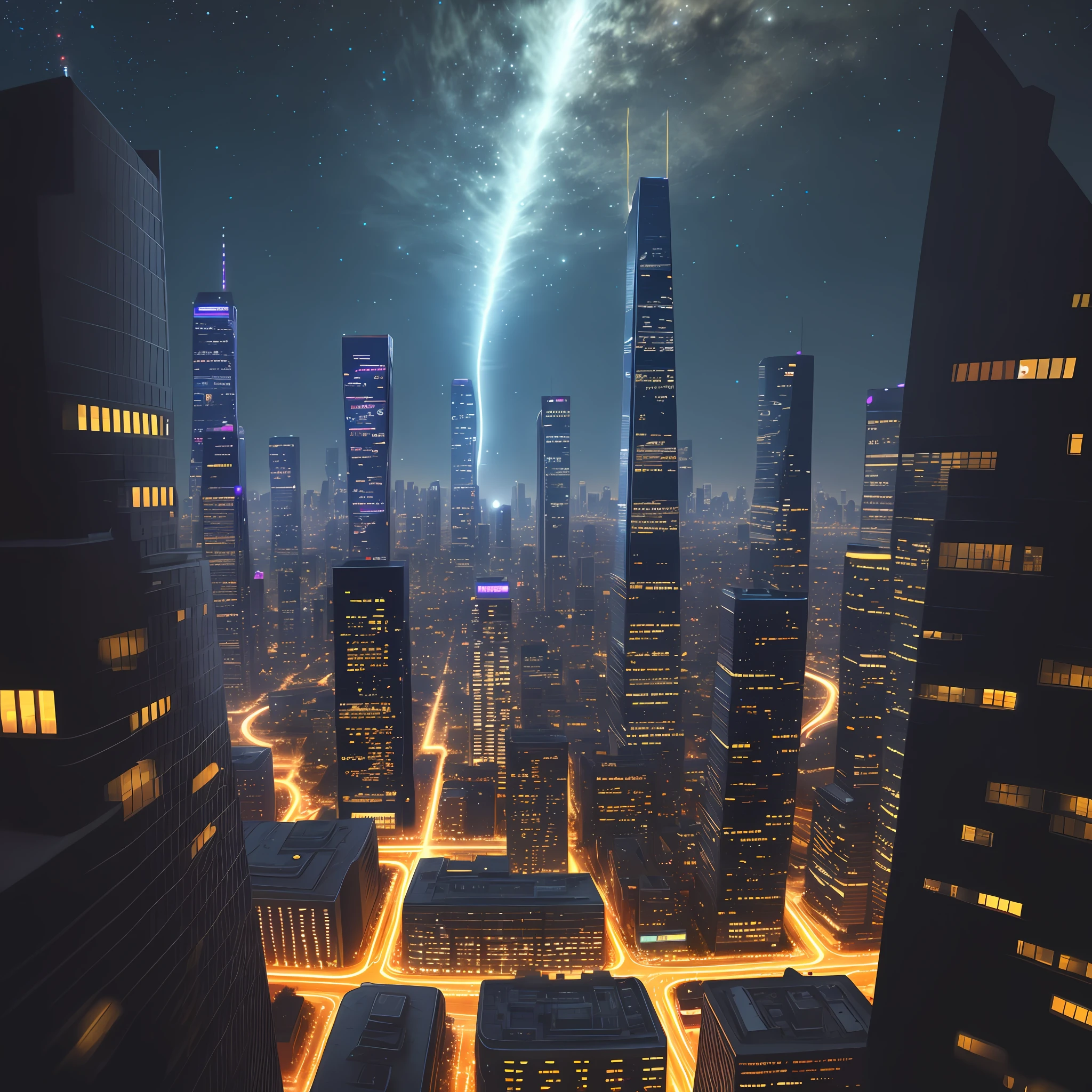 City future, NIGHT, sky  stars, light,