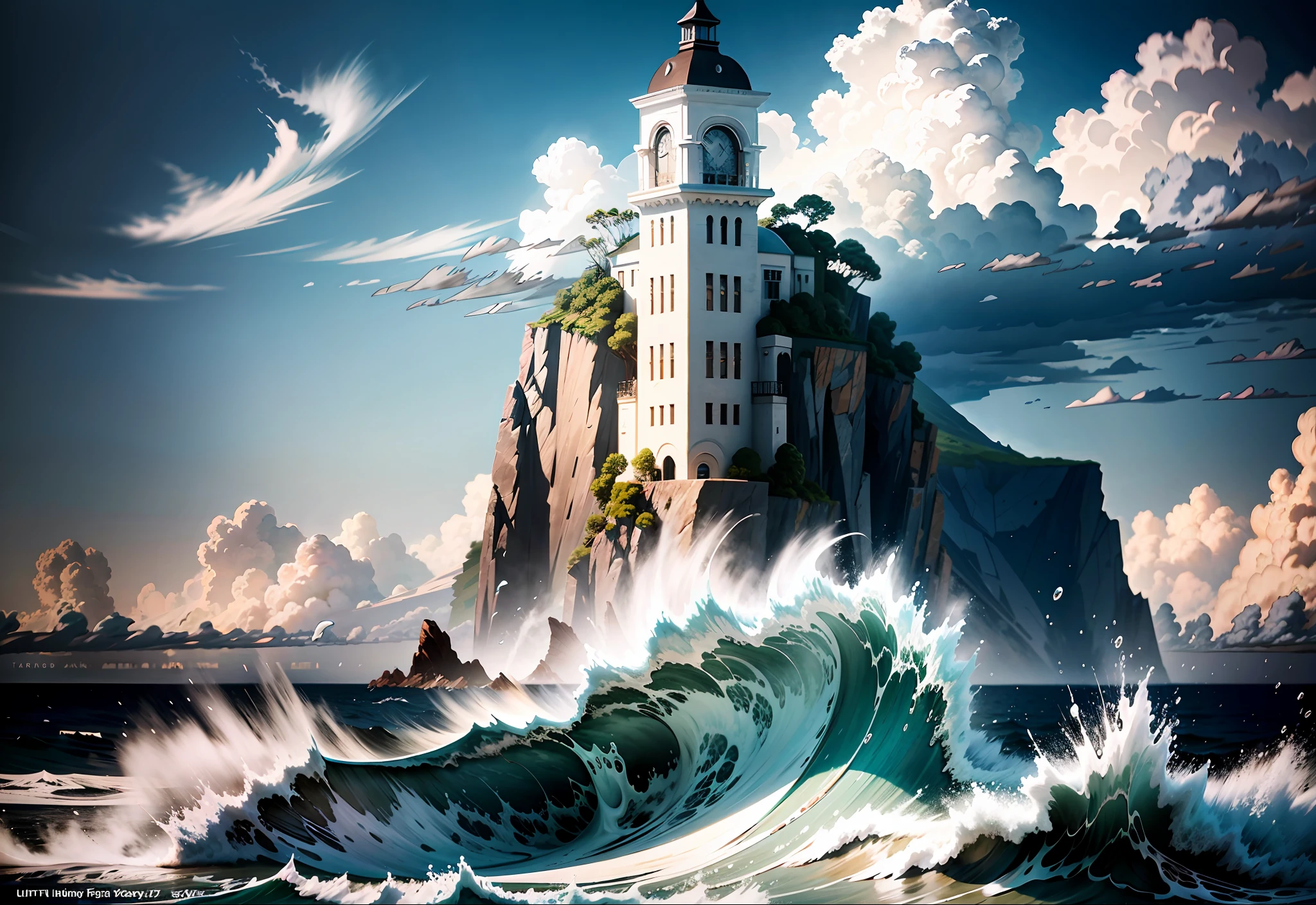 professional ultra quality photo Sea scape view, beautiful clouds, sunny day, award wining masterpiece, best quality, HDR, perfect perspective, perfect geometry, artistic lens, intricate details, intricately detailed busy image, Insane details, insane quality, best lighting, best Hollywood's postprocessing, F/4.5