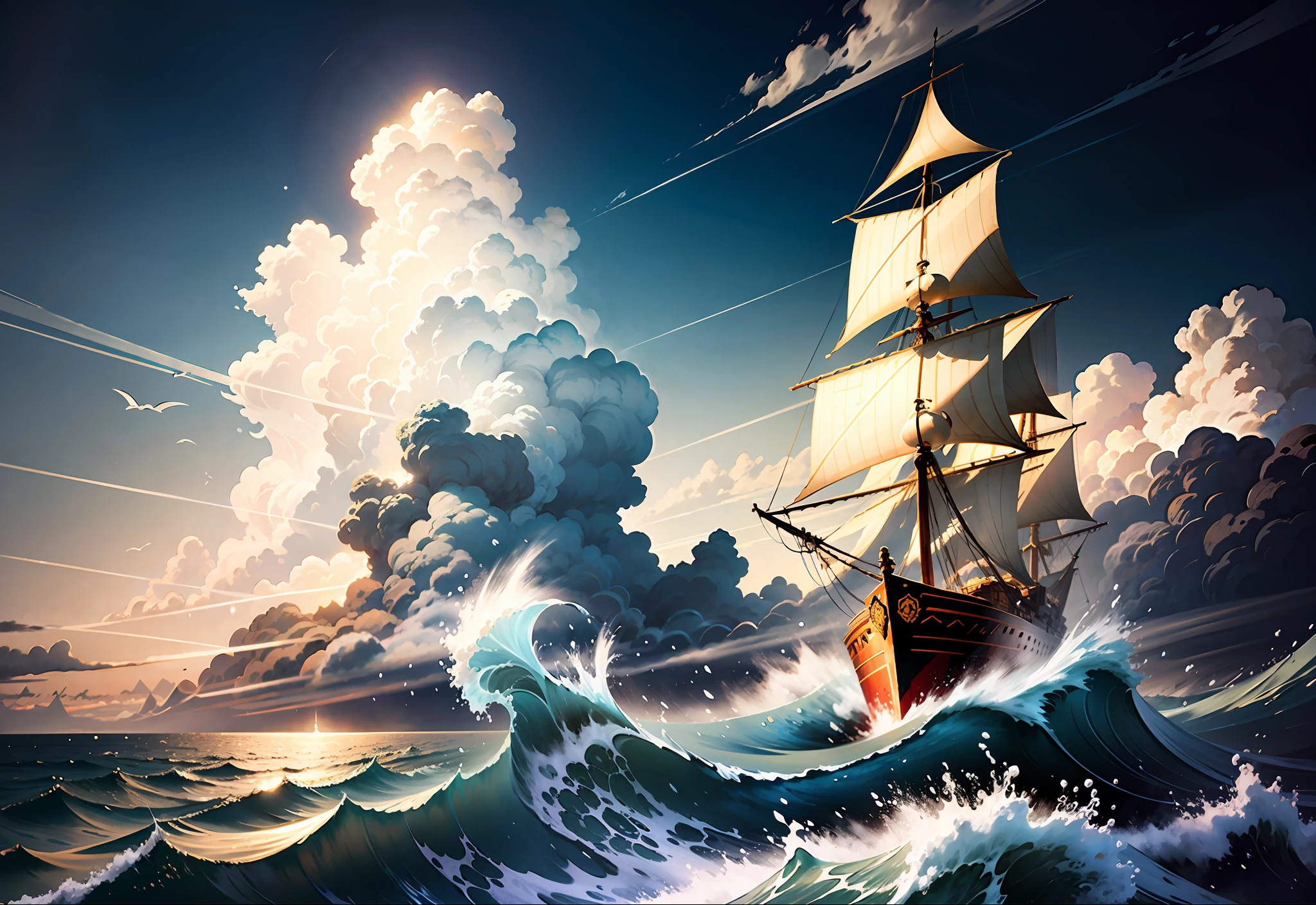 sea and clouds art byIvan Aivazovsky, ultra quality, award wining masterpiece, perfect geometry, best lighting, best RTX