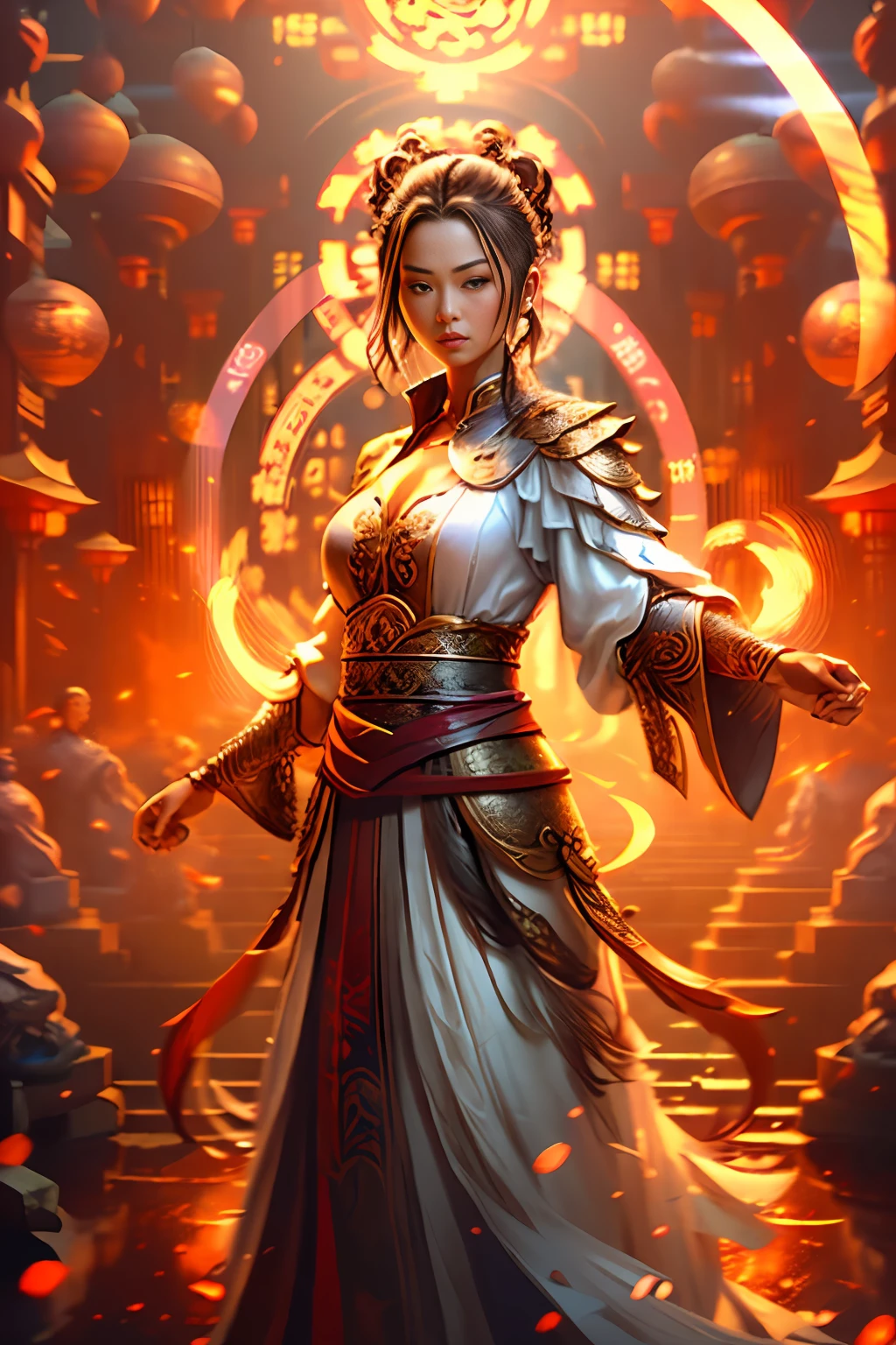 Best quality,masterpiece,ultra high res,(photorealistic:1.4),xiuxian,weapon,Detailed face,
1girl,solo,weapon,cleavage,(magic circle:1.2),xiuxian,upper body,Beautiful girl,full body,east asian architecture,sheath,architecture,